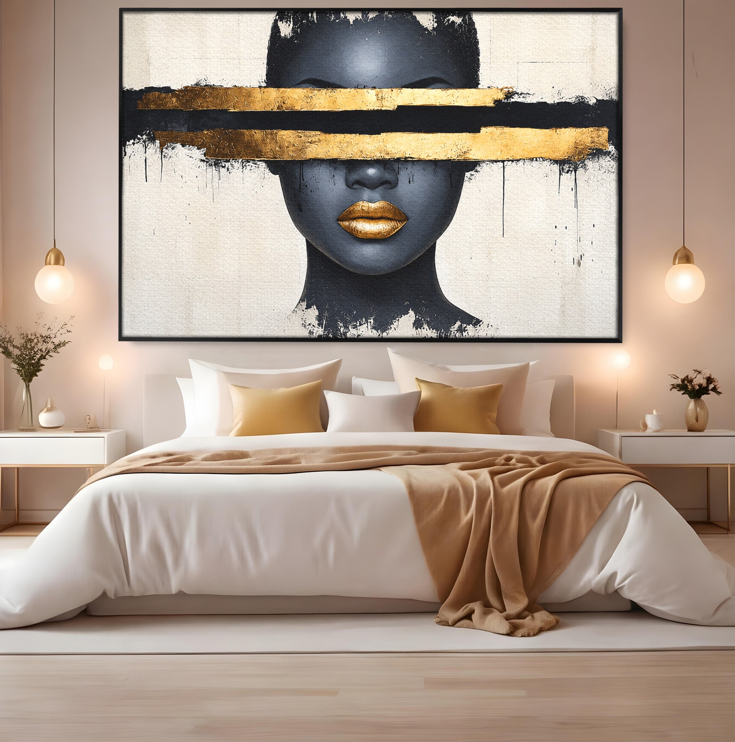 Tablou Canvas Premium LuxCanva® C1374, Portret Abstract Cu Auriu, Portret, Abstract, Modern, Dormitor, Birou, Culori Vibrante