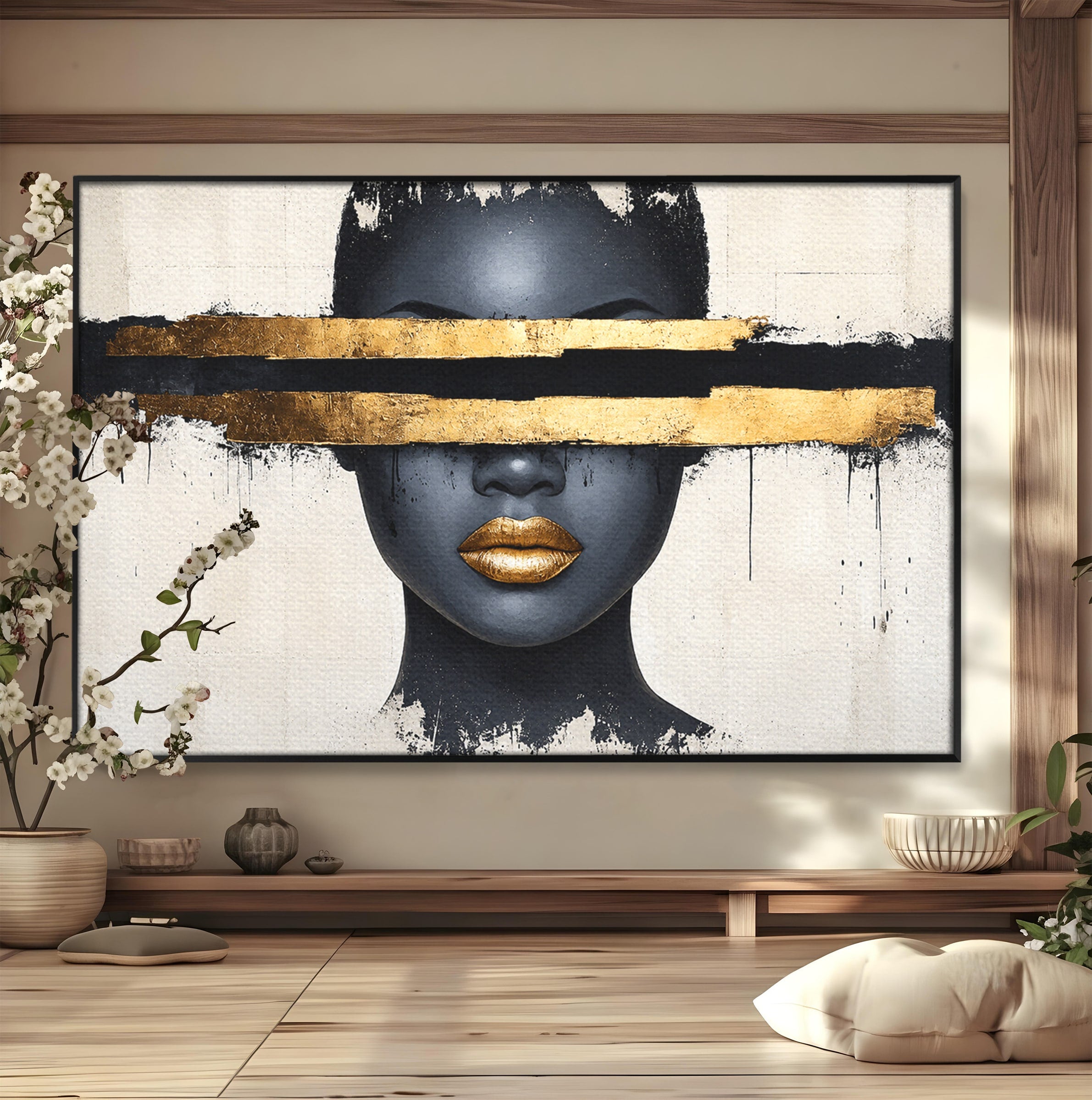 Tablou Canvas Premium LuxCanva® C1374, Portret Abstract Cu Auriu, Portret, Abstract, Modern, Dormitor, Birou, Culori Vibrante