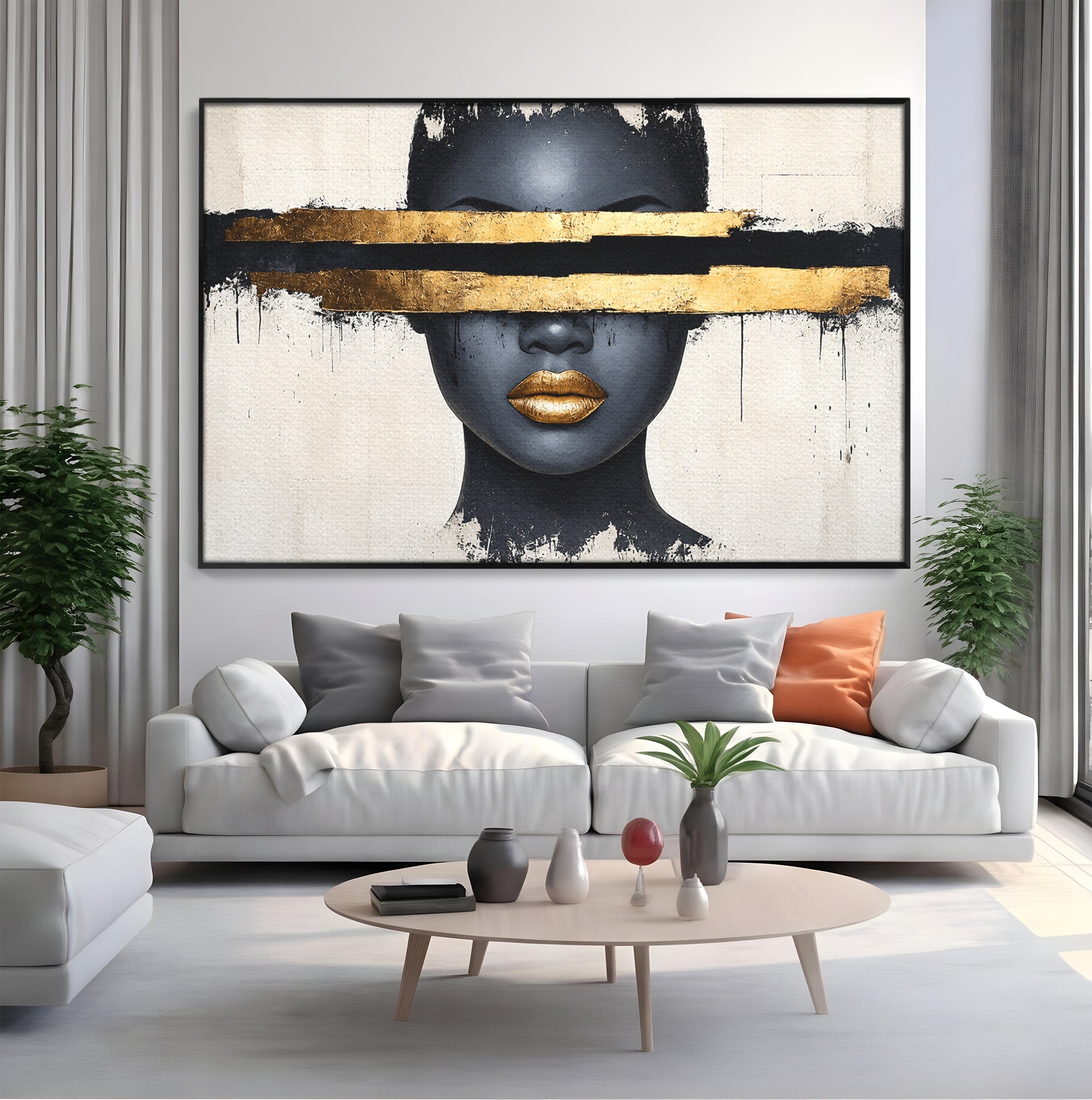 Tablou Canvas Premium LuxCanva® C1374, Portret Abstract Cu Auriu, Portret, Abstract, Modern, Dormitor, Birou, Culori Vibrante