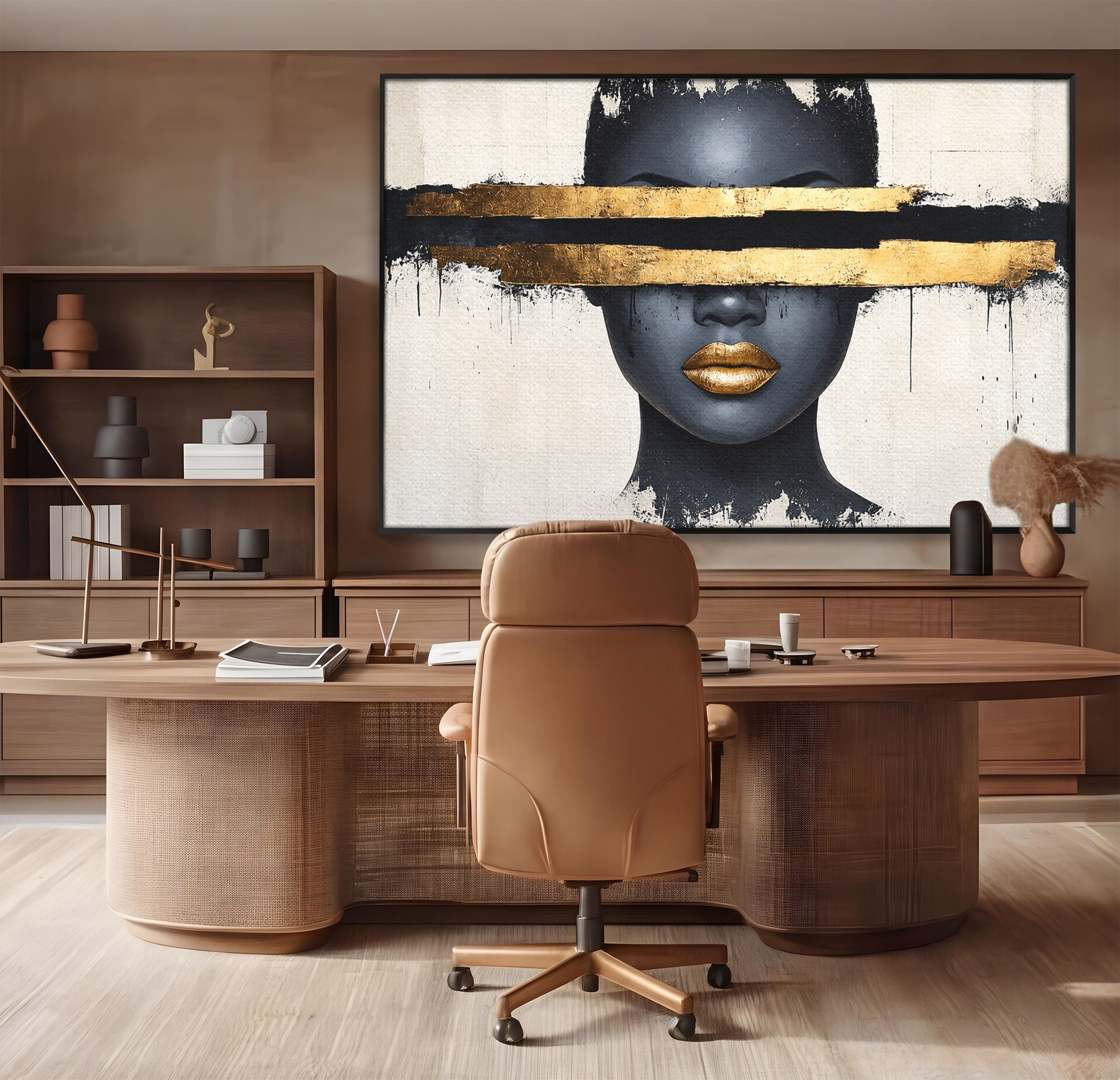 Tablou Canvas Premium LuxCanva® C1374, Portret Abstract Cu Auriu, Portret, Abstract, Modern, Dormitor, Birou, Culori Vibrante
