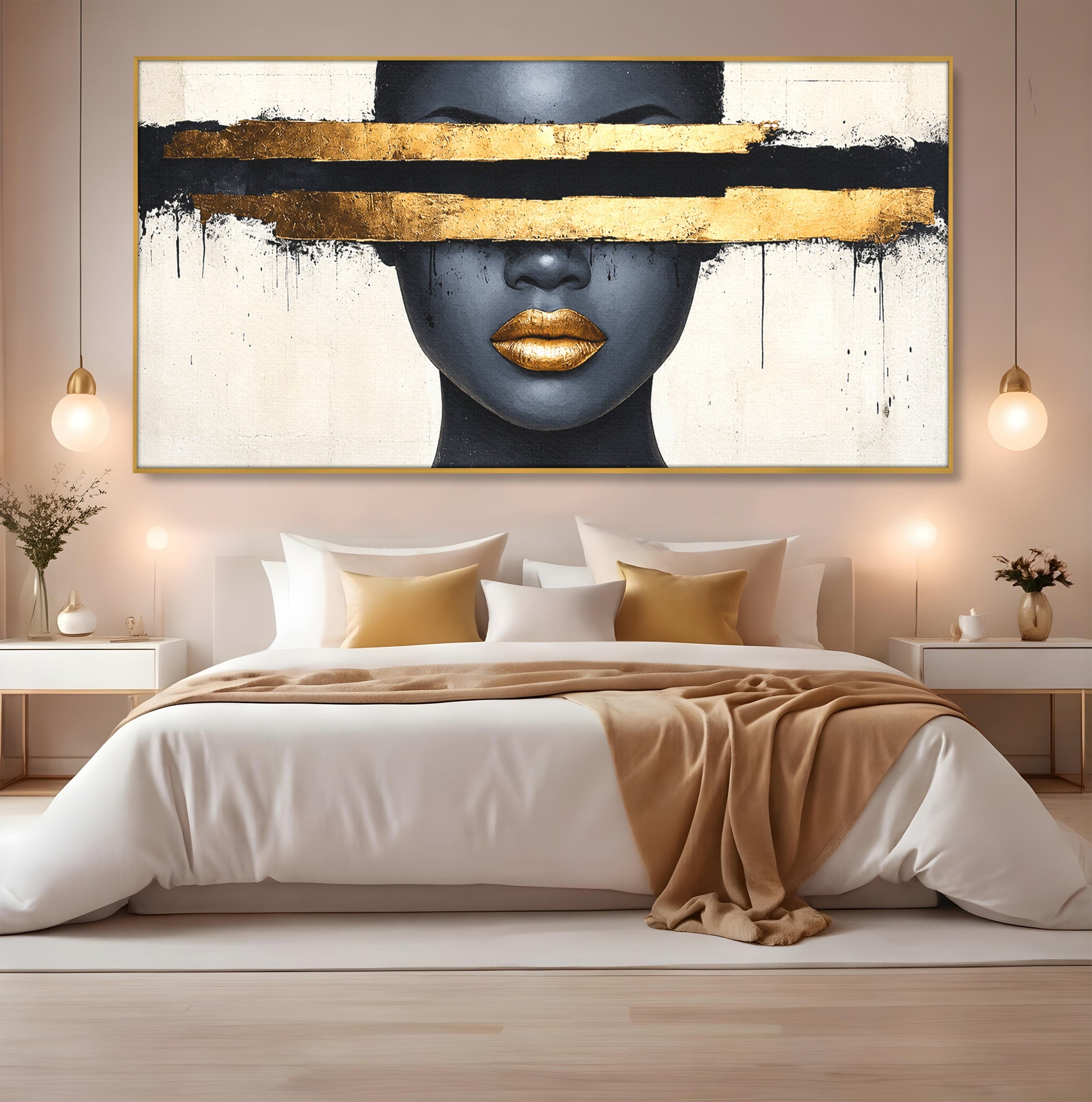 Tablou Canvas Premium LuxCanva® C1374, Portret Abstract Cu Auriu, Portret, Abstract, Modern, Dormitor, Birou, Culori Vibrante