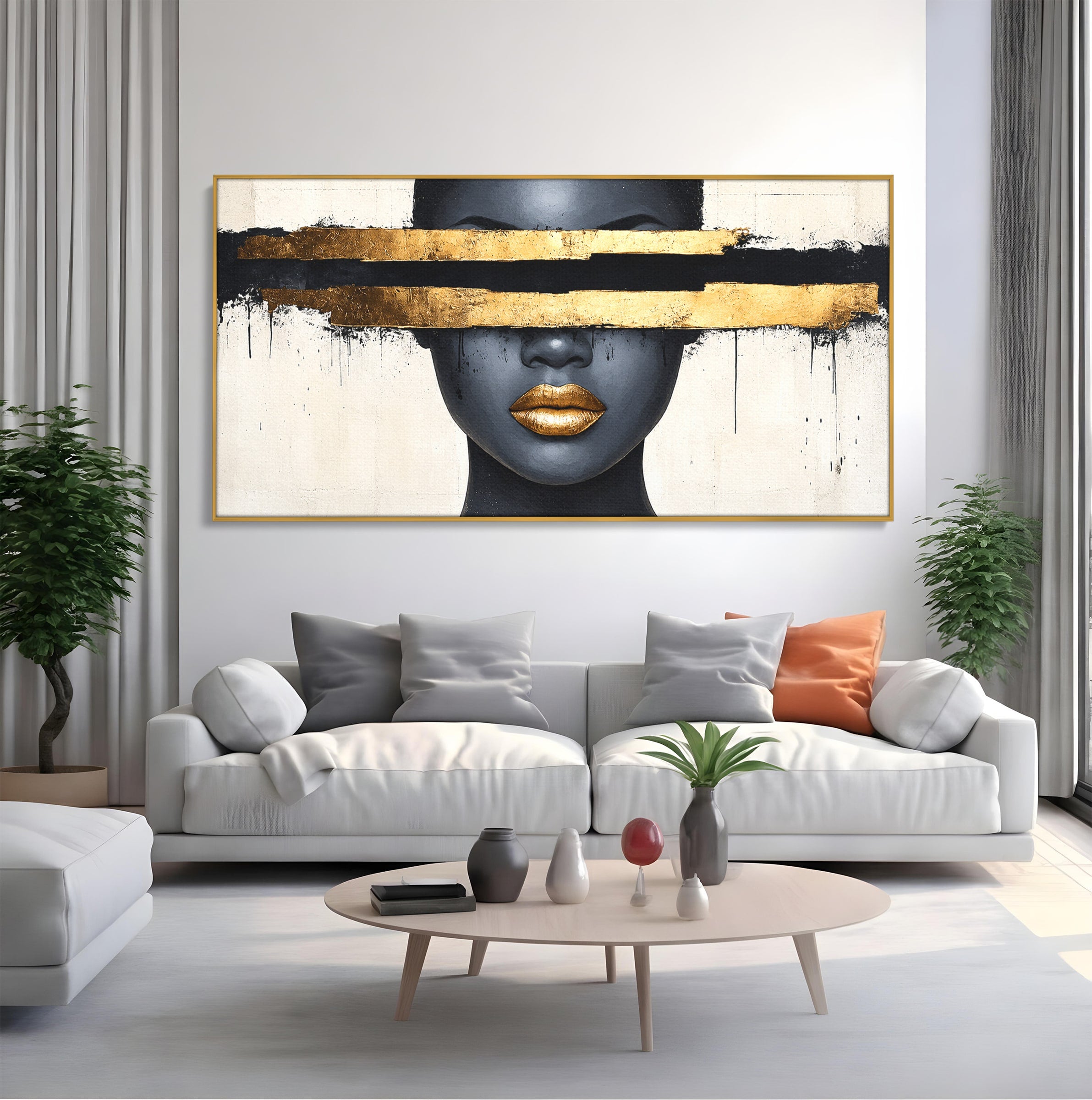 Tablou Canvas Premium LuxCanva® C1374, Portret Abstract Cu Auriu, Portret, Abstract, Modern, Dormitor, Birou, Culori Vibrante