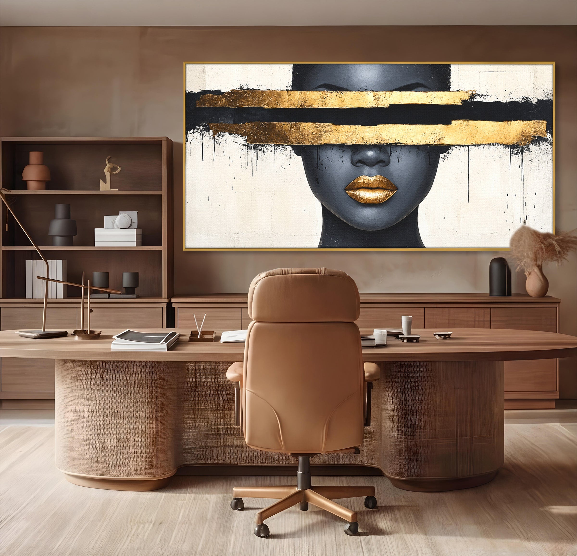 Tablou Canvas Premium LuxCanva® C1374, Portret Abstract Cu Auriu, Portret, Abstract, Modern, Dormitor, Birou, Culori Vibrante
