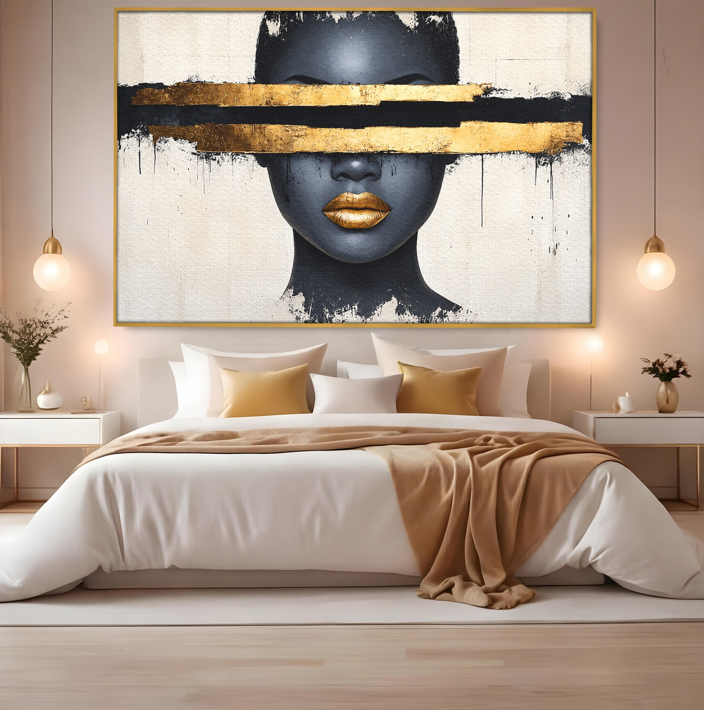 Tablou Canvas Premium LuxCanva® C1374, Portret Abstract Cu Auriu, Portret, Abstract, Modern, Dormitor, Birou, Culori Vibrante