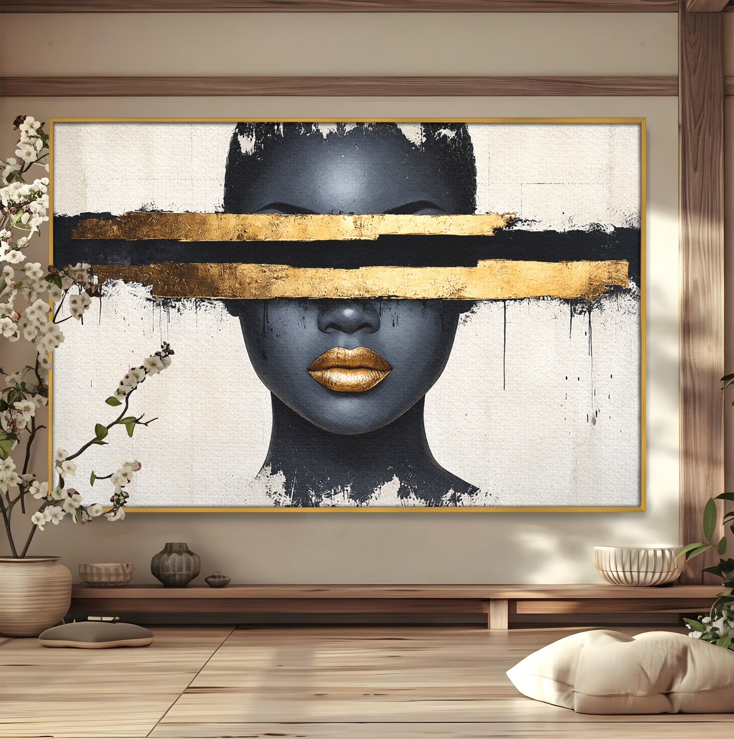 Tablou Canvas Premium LuxCanva® C1374, Portret Abstract Cu Auriu, Portret, Abstract, Modern, Dormitor, Birou, Culori Vibrante