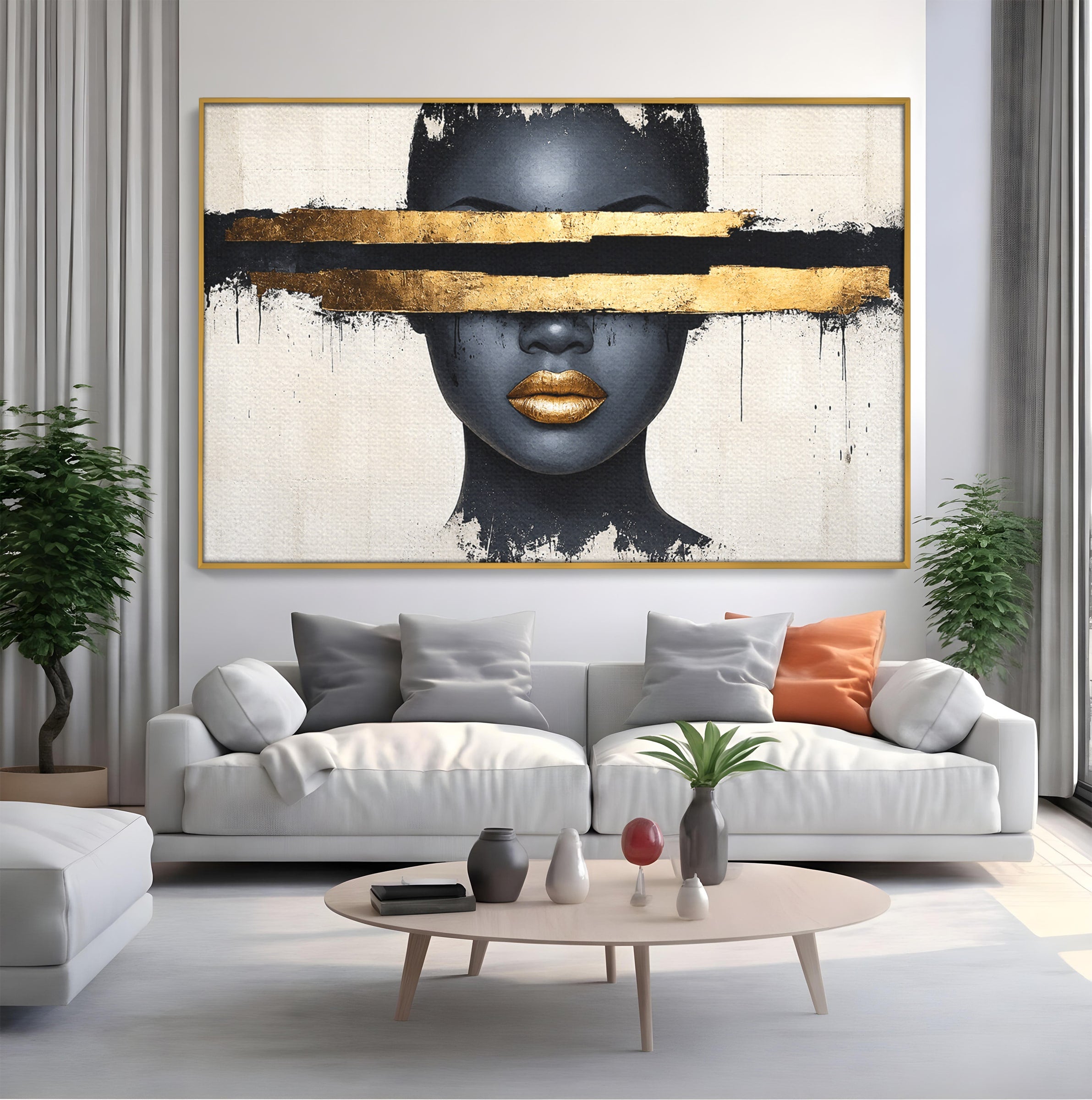 Tablou Canvas Premium LuxCanva® C1374, Portret Abstract Cu Auriu, Portret, Abstract, Modern, Dormitor, Birou, Culori Vibrante