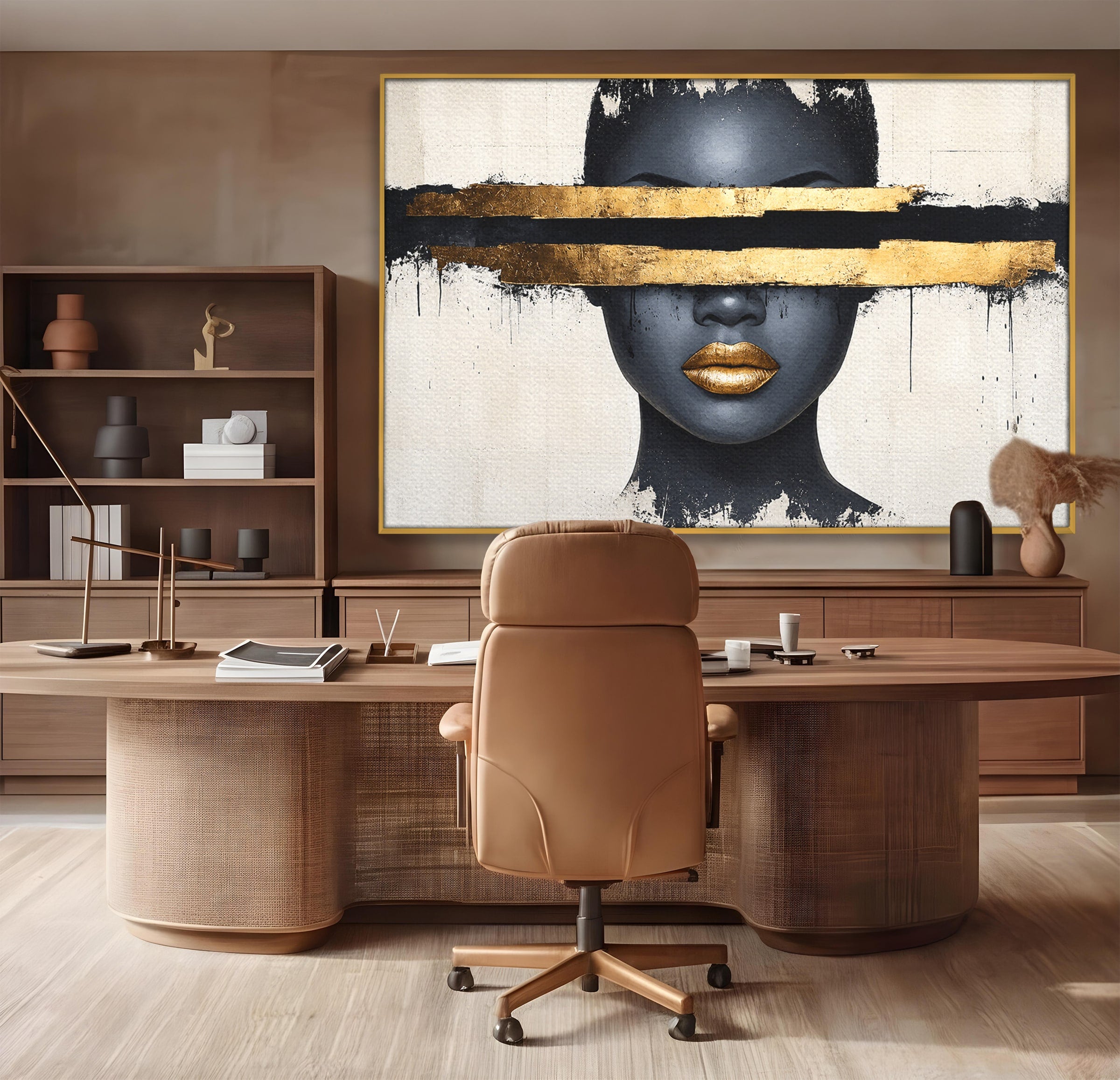 Tablou Canvas Premium LuxCanva® C1374, Portret Abstract Cu Auriu, Portret, Abstract, Modern, Dormitor, Birou, Culori Vibrante