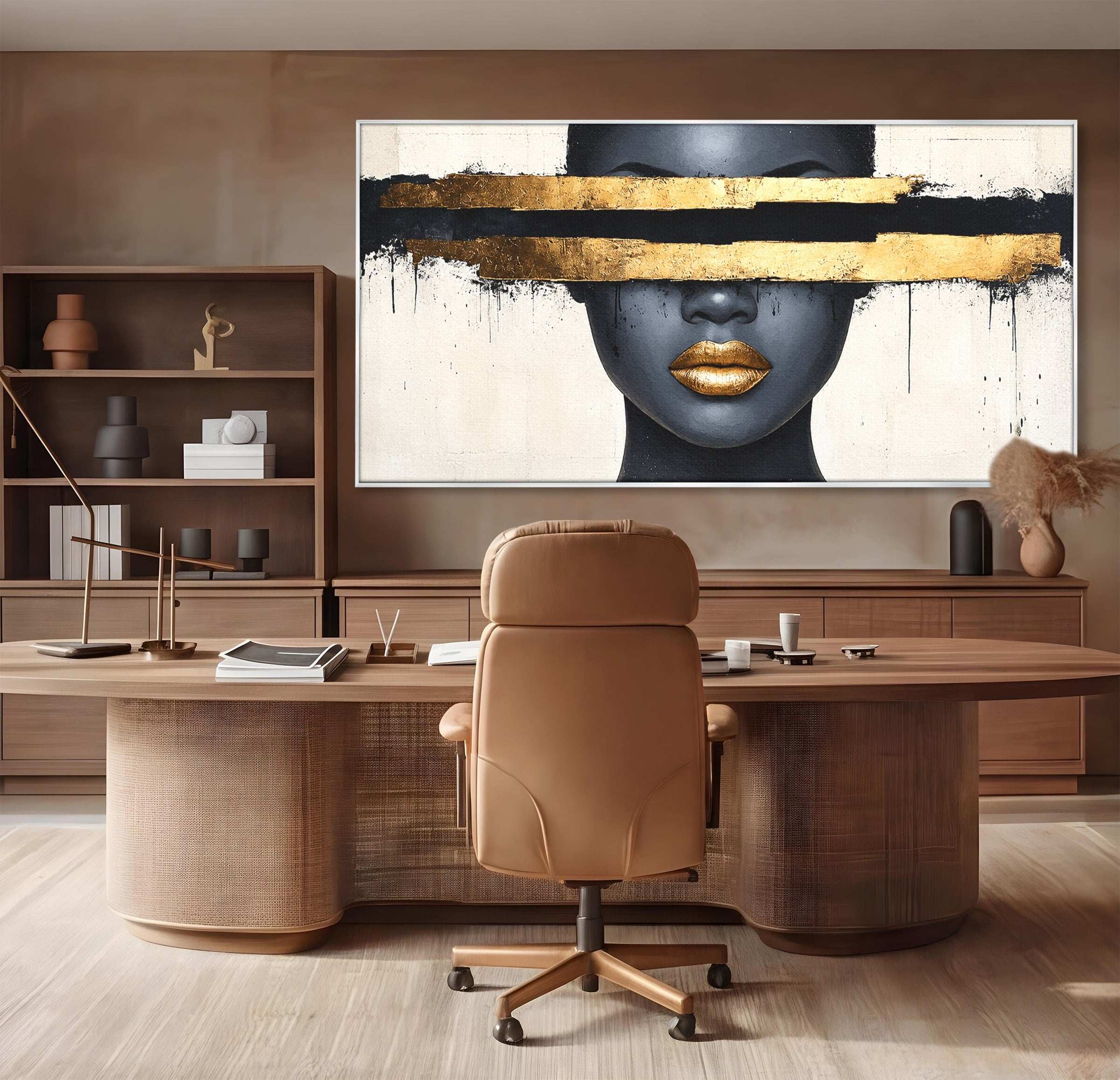 Tablou Canvas Premium LuxCanva® C1374, Portret Abstract Cu Auriu, Portret, Abstract, Modern, Dormitor, Birou, Culori Vibrante