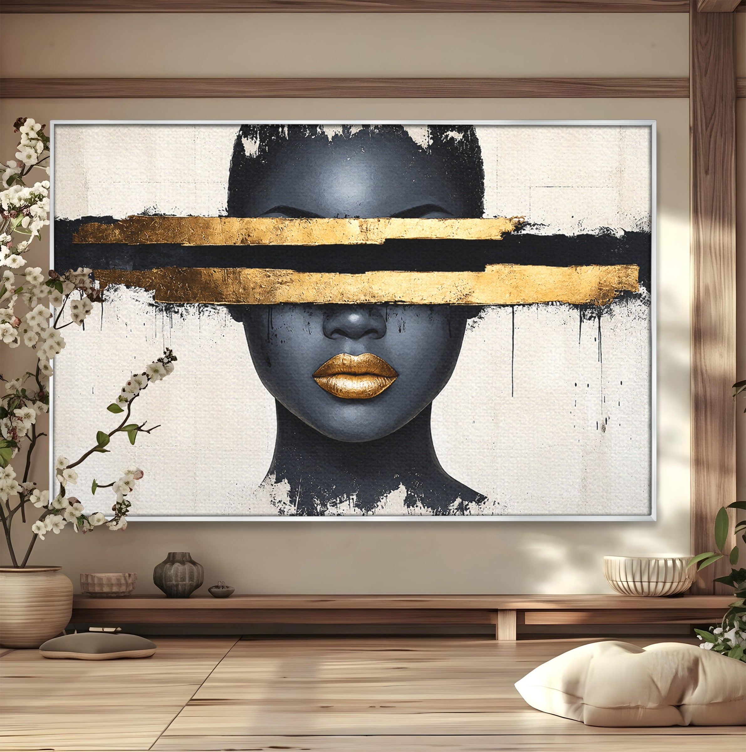 Tablou Canvas Premium LuxCanva® C1374, Portret Abstract Cu Auriu, Portret, Abstract, Modern, Dormitor, Birou, Culori Vibrante