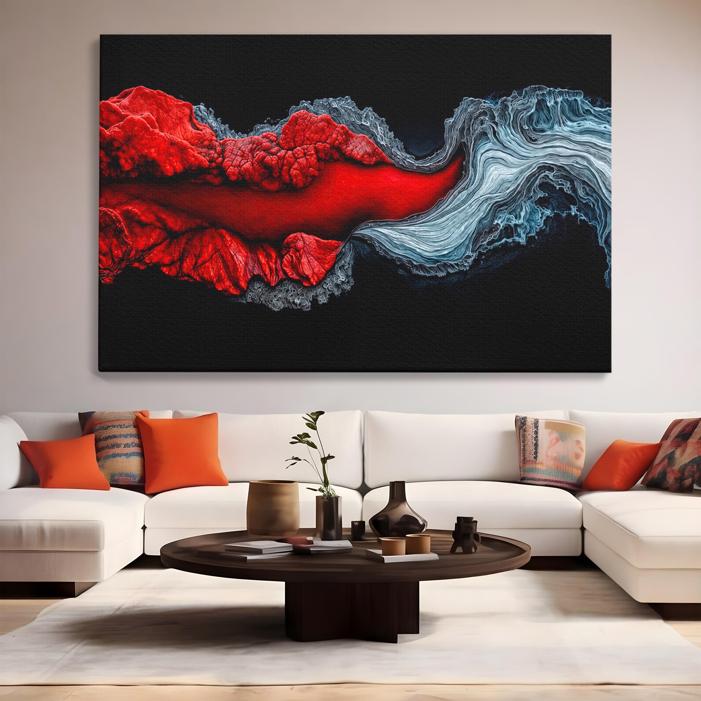 Tablou Canvas Premium LuxCanva® C1376, Fluxul de Lava, Abstract, Arta, Flux, Dramatic, Living, Dormitor, Culori Vibrante