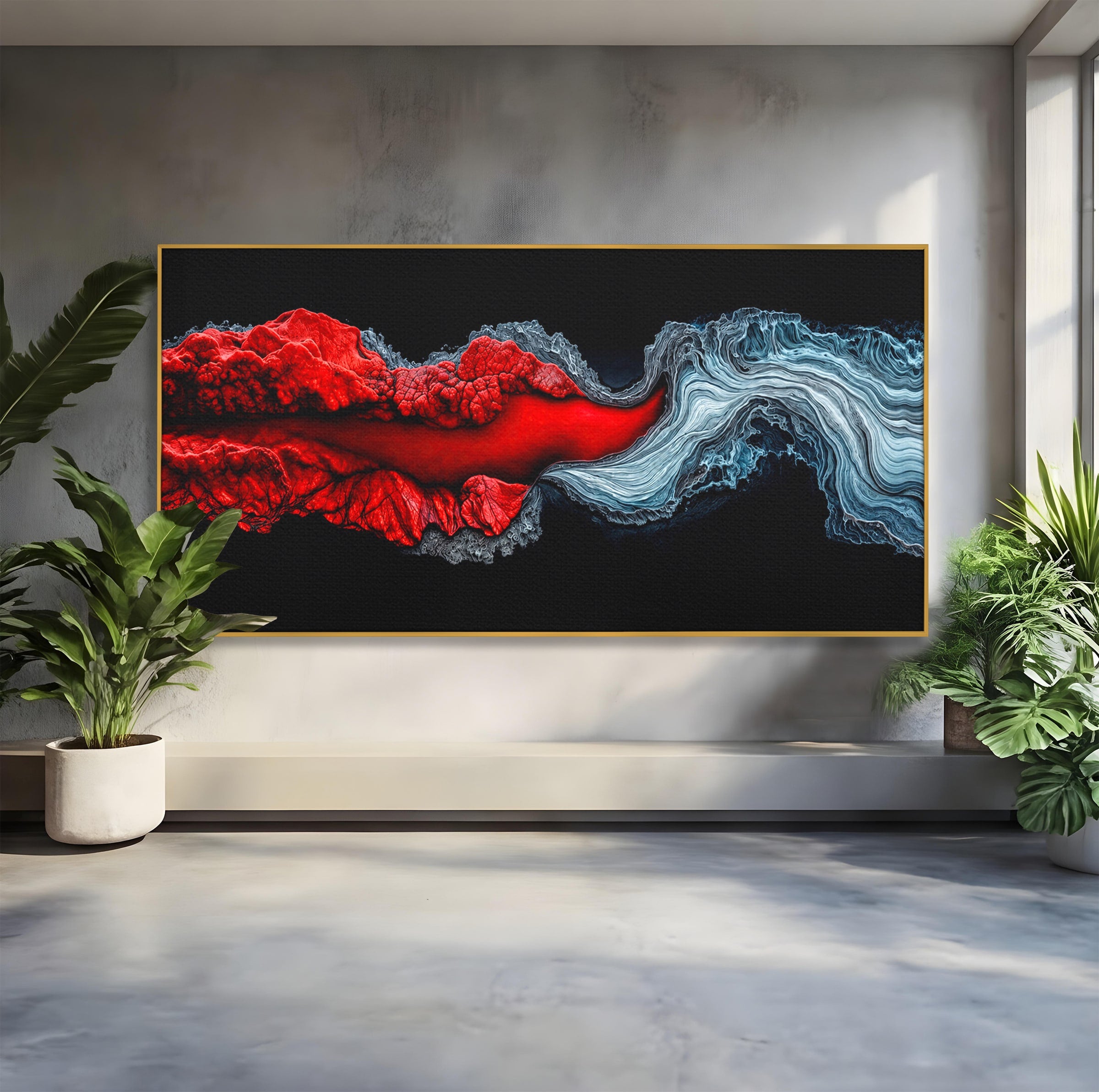 Tablou Canvas Premium LuxCanva® C1376, Fluxul de Lava, Abstract, Arta, Flux, Dramatic, Living, Dormitor, Culori Vibrante
