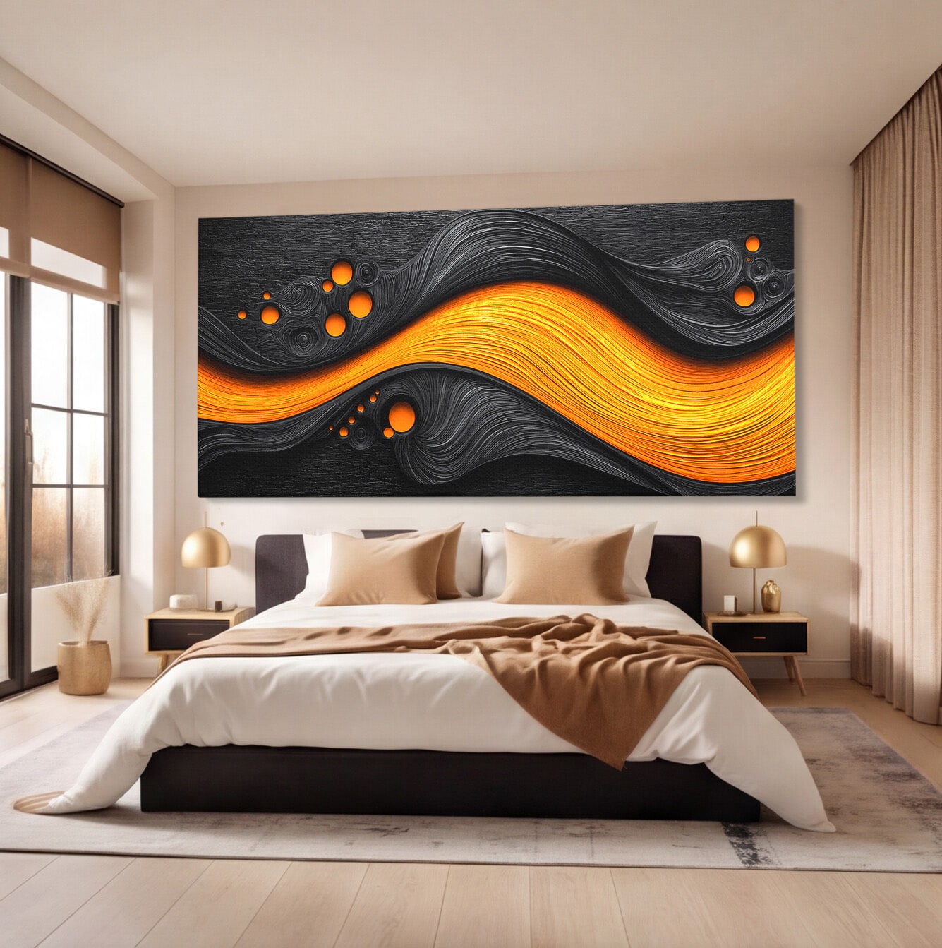 Tablou Canvas Premium LuxCanva® C1377, Flux Abstract Portocaliu, Abstract, Modern, Arta, Design, Living, Birou, Culori Vibrante