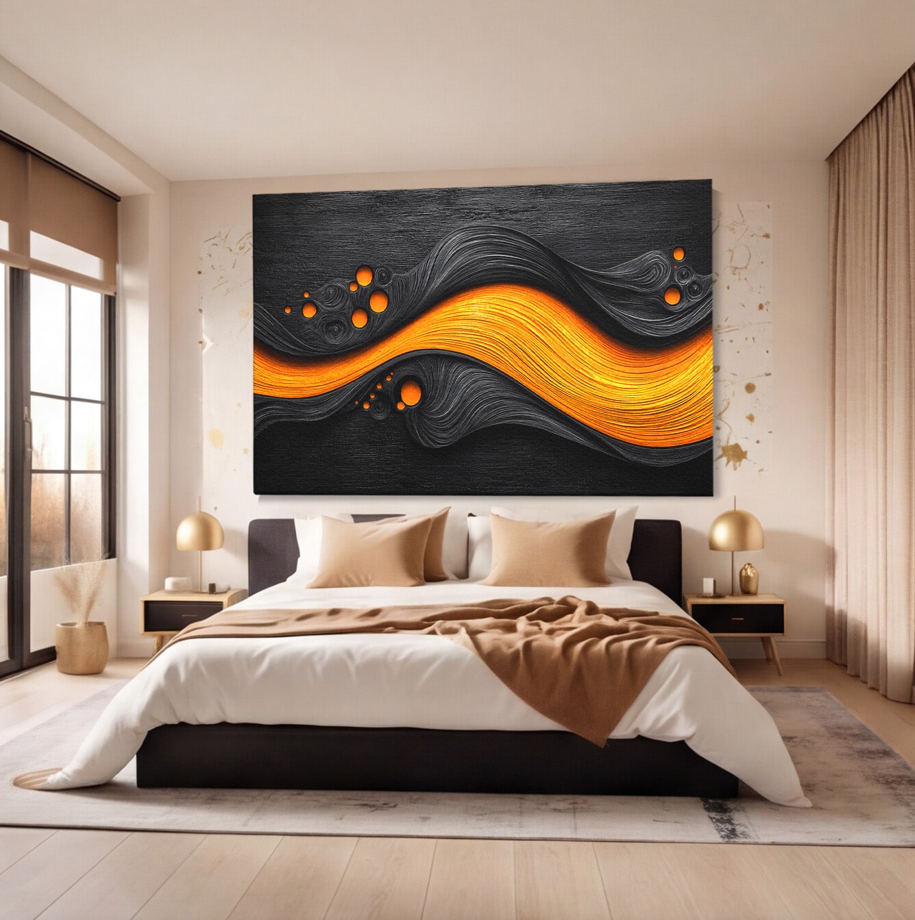 Tablou Canvas Premium LuxCanva® C1377, Flux Abstract Portocaliu, Abstract, Modern, Arta, Design, Living, Birou, Culori Vibrante