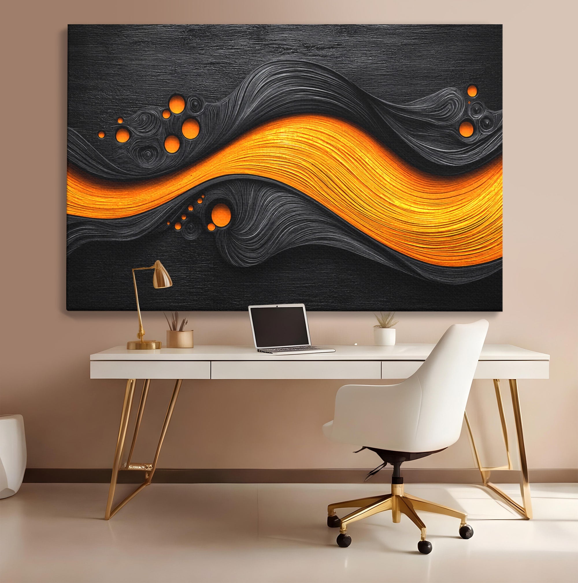 Tablou Canvas Premium LuxCanva® C1377, Flux Abstract Portocaliu, Abstract, Modern, Arta, Design, Living, Birou, Culori Vibrante