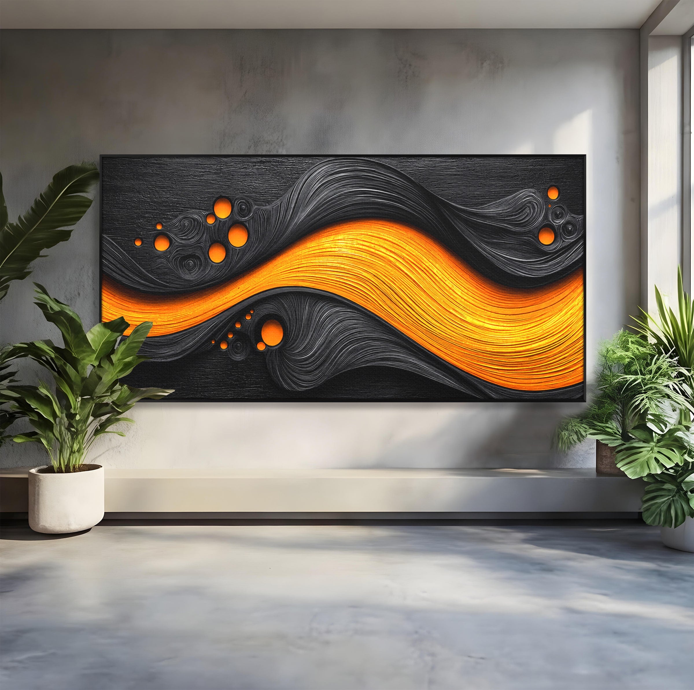 Tablou Canvas Premium LuxCanva® C1377, Flux Abstract Portocaliu, Abstract, Modern, Arta, Design, Living, Birou, Culori Vibrante