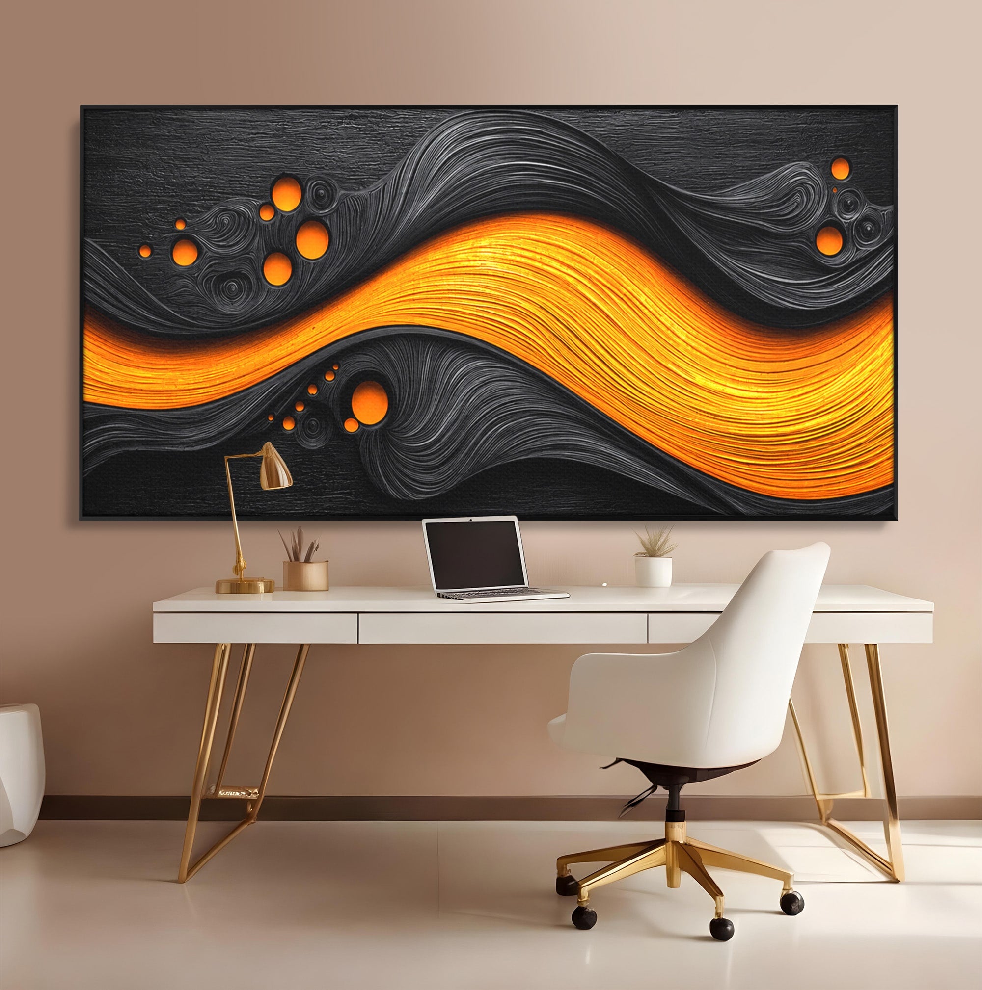 Tablou Canvas Premium LuxCanva® C1377, Flux Abstract Portocaliu, Abstract, Modern, Arta, Design, Living, Birou, Culori Vibrante