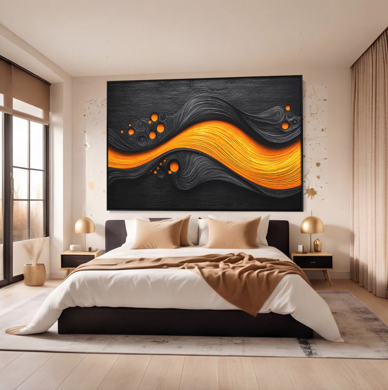 Tablou Canvas Premium LuxCanva® C1377, Flux Abstract Portocaliu, Abstract, Modern, Arta, Design, Living, Birou, Culori Vibrante