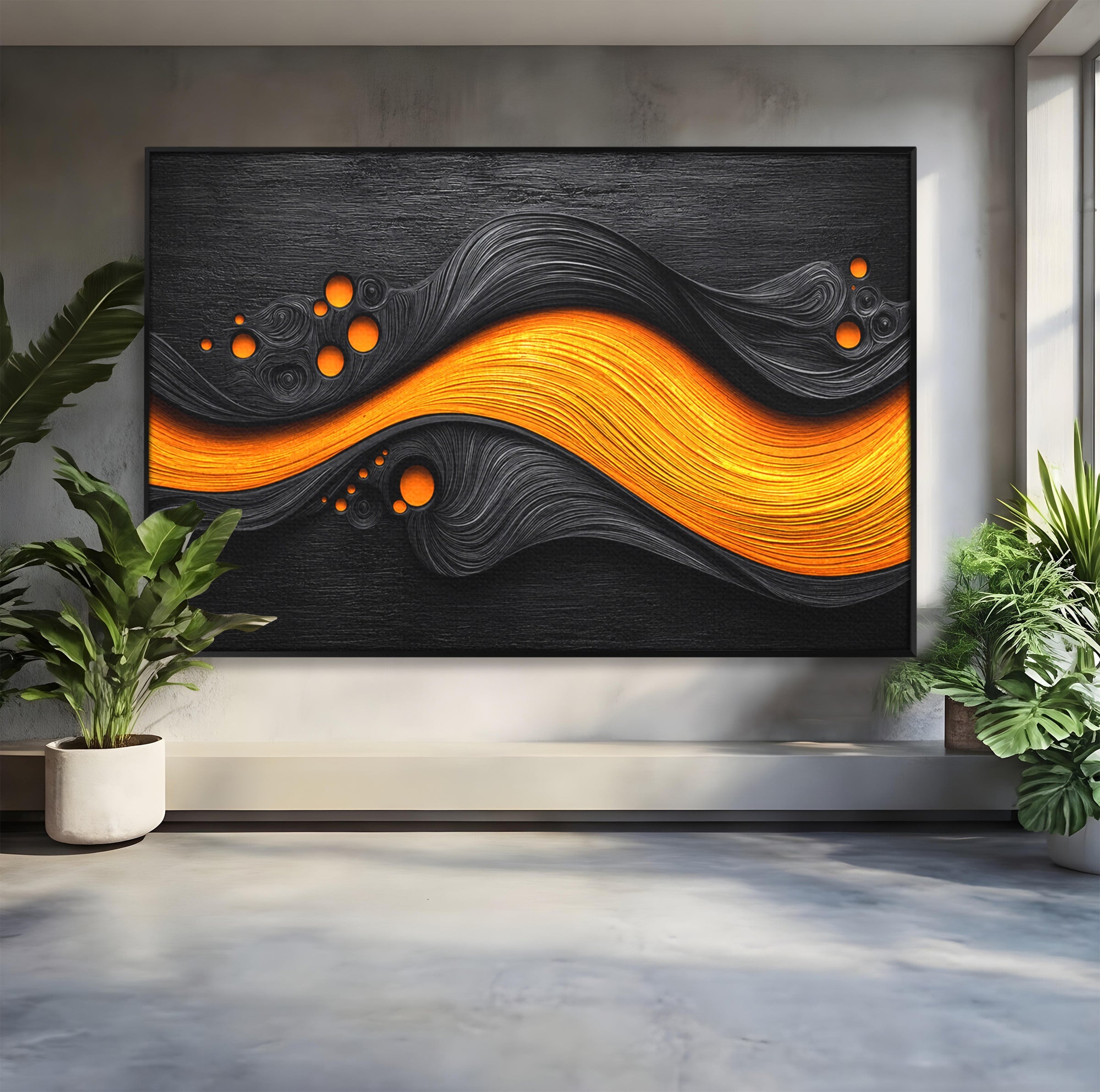 Tablou Canvas Premium LuxCanva® C1377, Flux Abstract Portocaliu, Abstract, Modern, Arta, Design, Living, Birou, Culori Vibrante