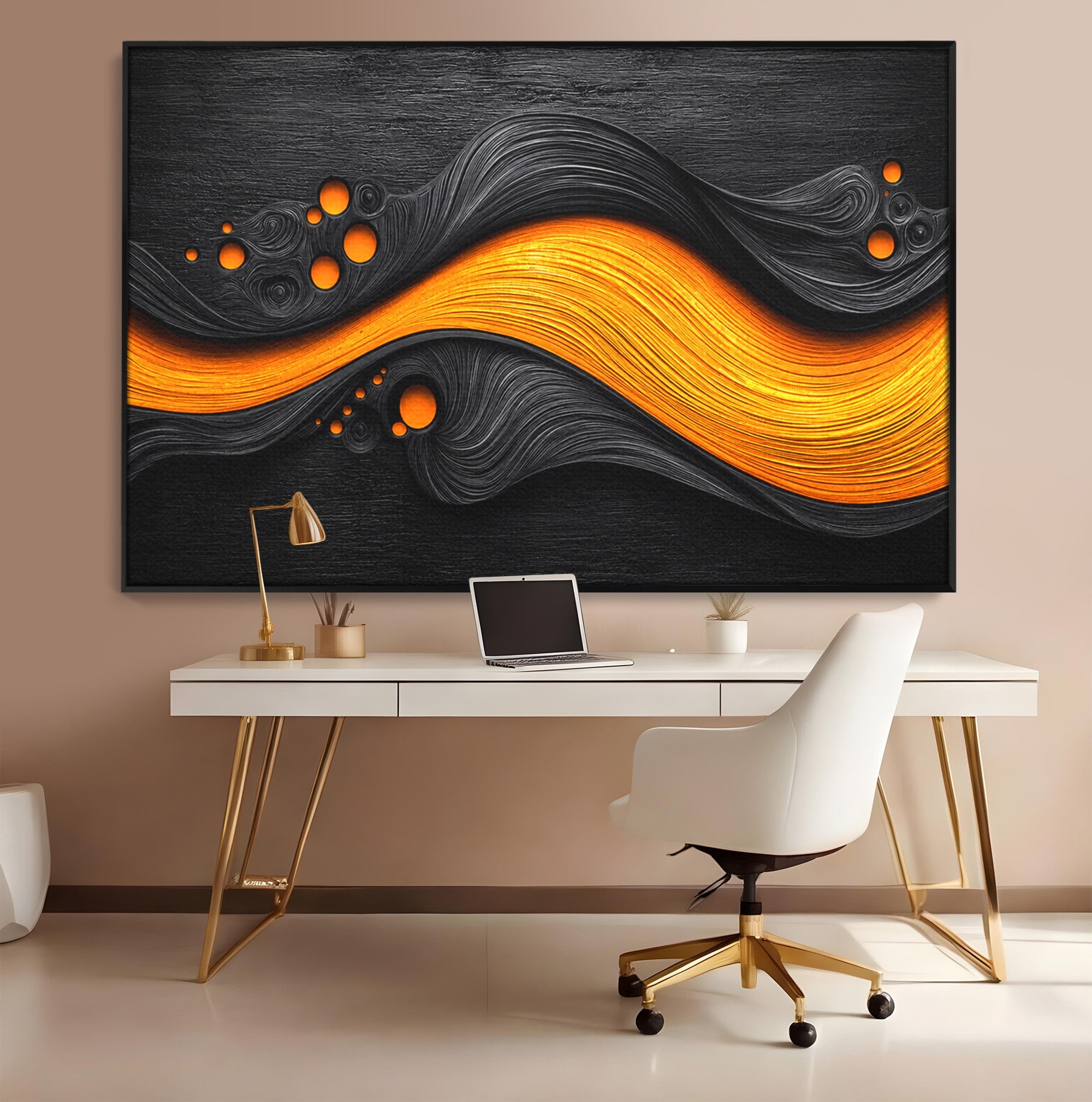 Tablou Canvas Premium LuxCanva® C1377, Flux Abstract Portocaliu, Abstract, Modern, Arta, Design, Living, Birou, Culori Vibrante