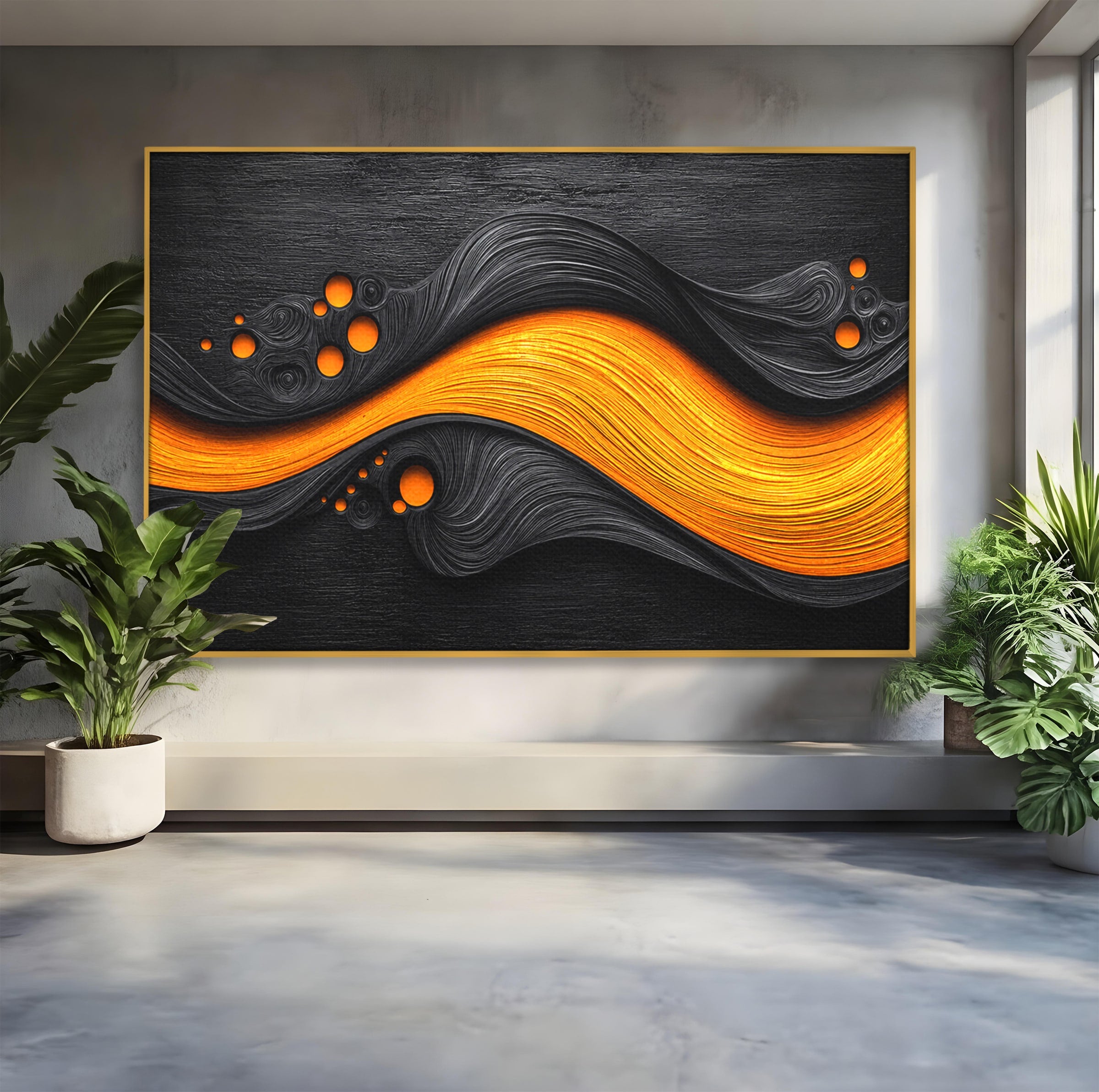 Tablou Canvas Premium LuxCanva® C1377, Flux Abstract Portocaliu, Abstract, Modern, Arta, Design, Living, Birou, Culori Vibrante