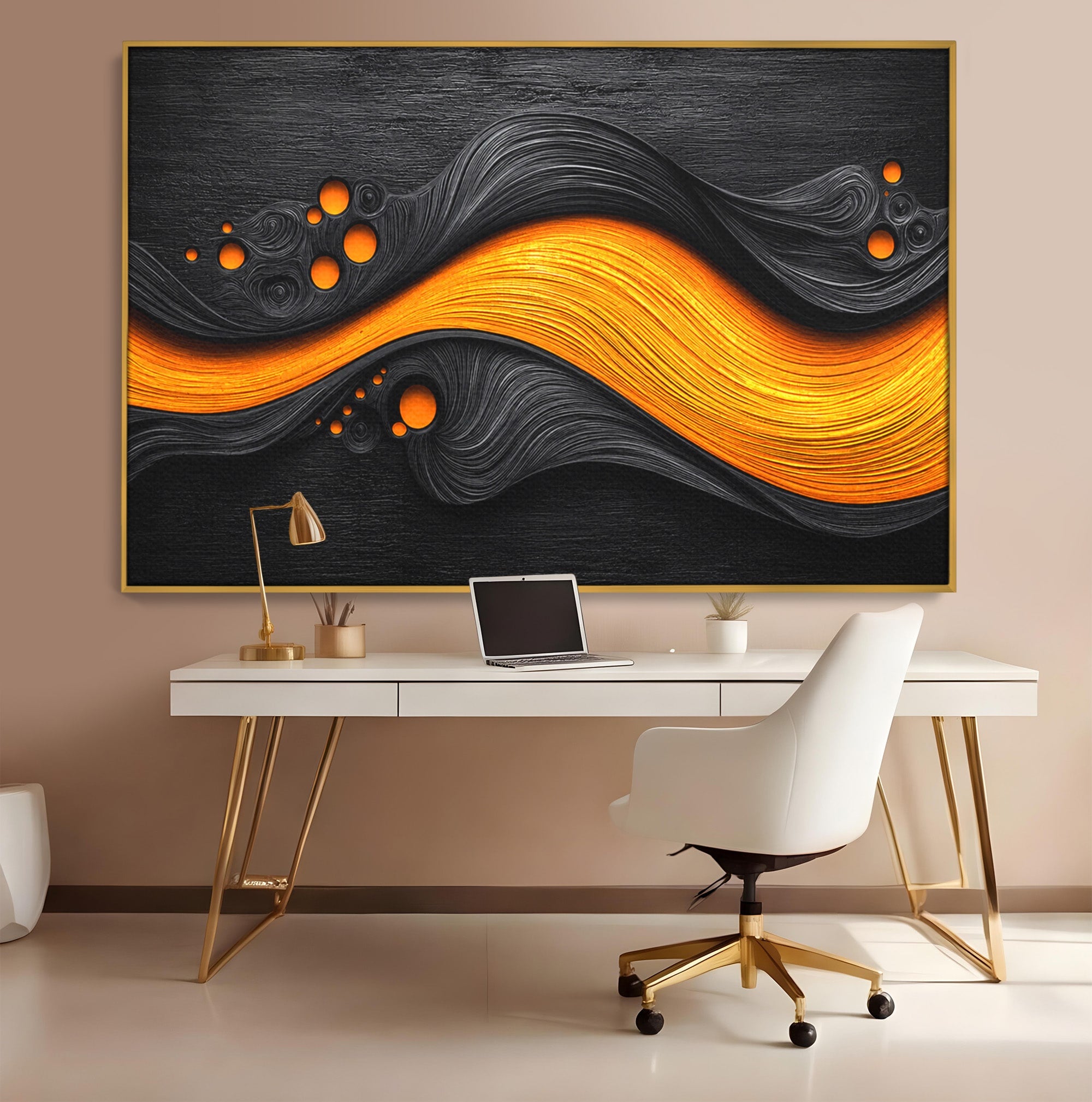 Tablou Canvas Premium LuxCanva® C1377, Flux Abstract Portocaliu, Abstract, Modern, Arta, Design, Living, Birou, Culori Vibrante
