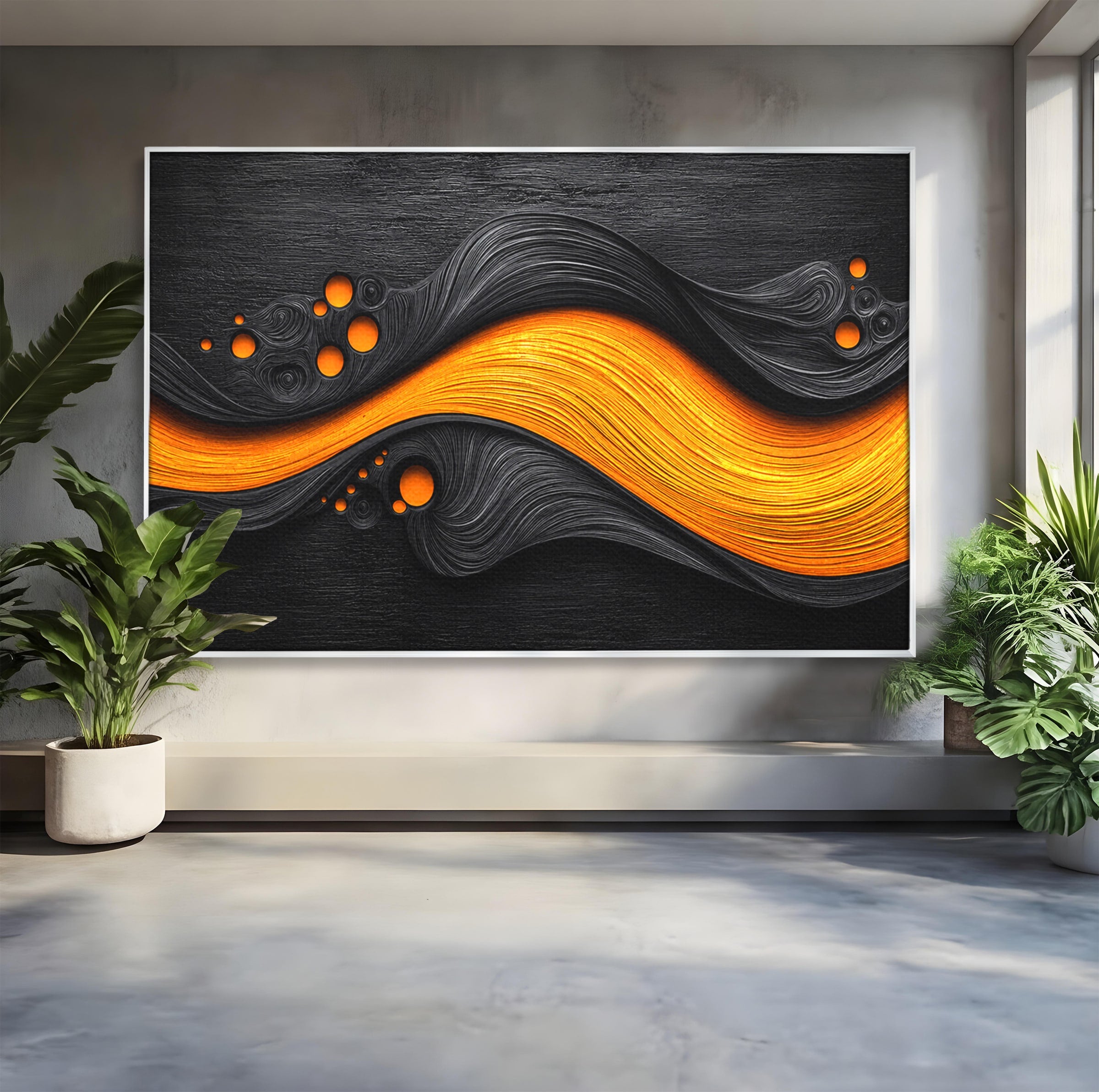Tablou Canvas Premium LuxCanva® C1377, Flux Abstract Portocaliu, Abstract, Modern, Arta, Design, Living, Birou, Culori Vibrante