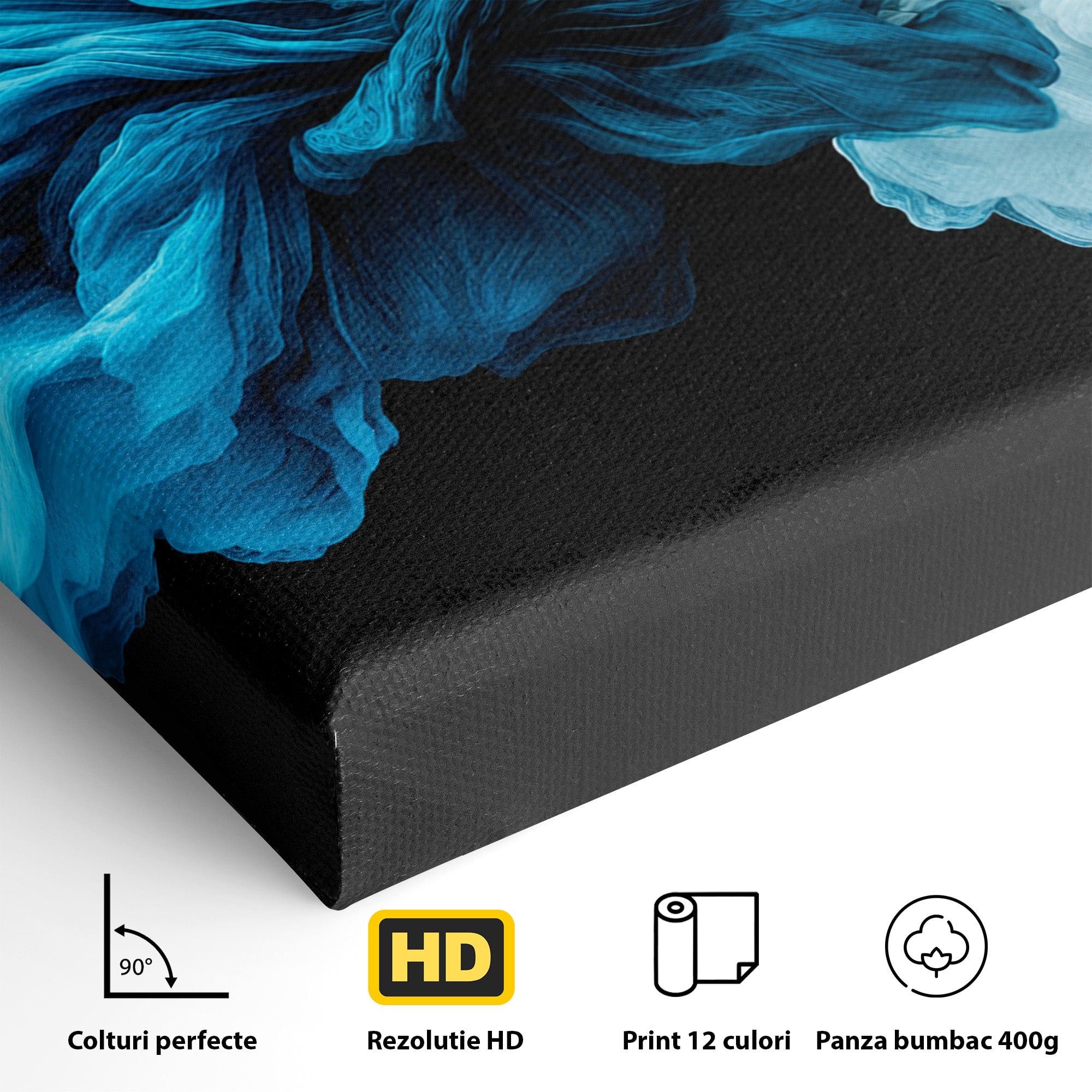 Tablou Canvas Premium LuxCanva® C1378, Flori Abstracte Albastre, Flori, Abstract, Arta Moderna, Dormitor, Living, Culori Vibrante