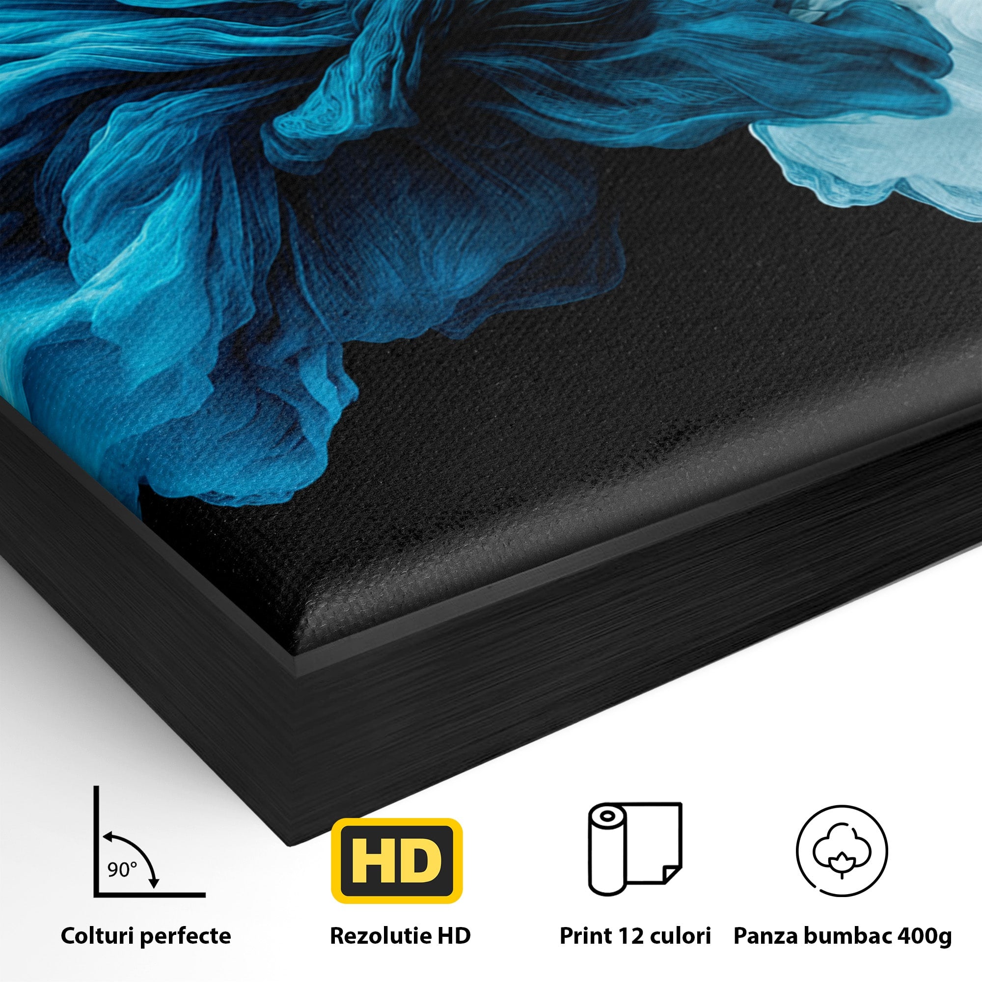 Tablou Canvas Premium LuxCanva® C1378, Flori Abstracte Albastre, Flori, Abstract, Arta Moderna, Dormitor, Living, Culori Vibrante