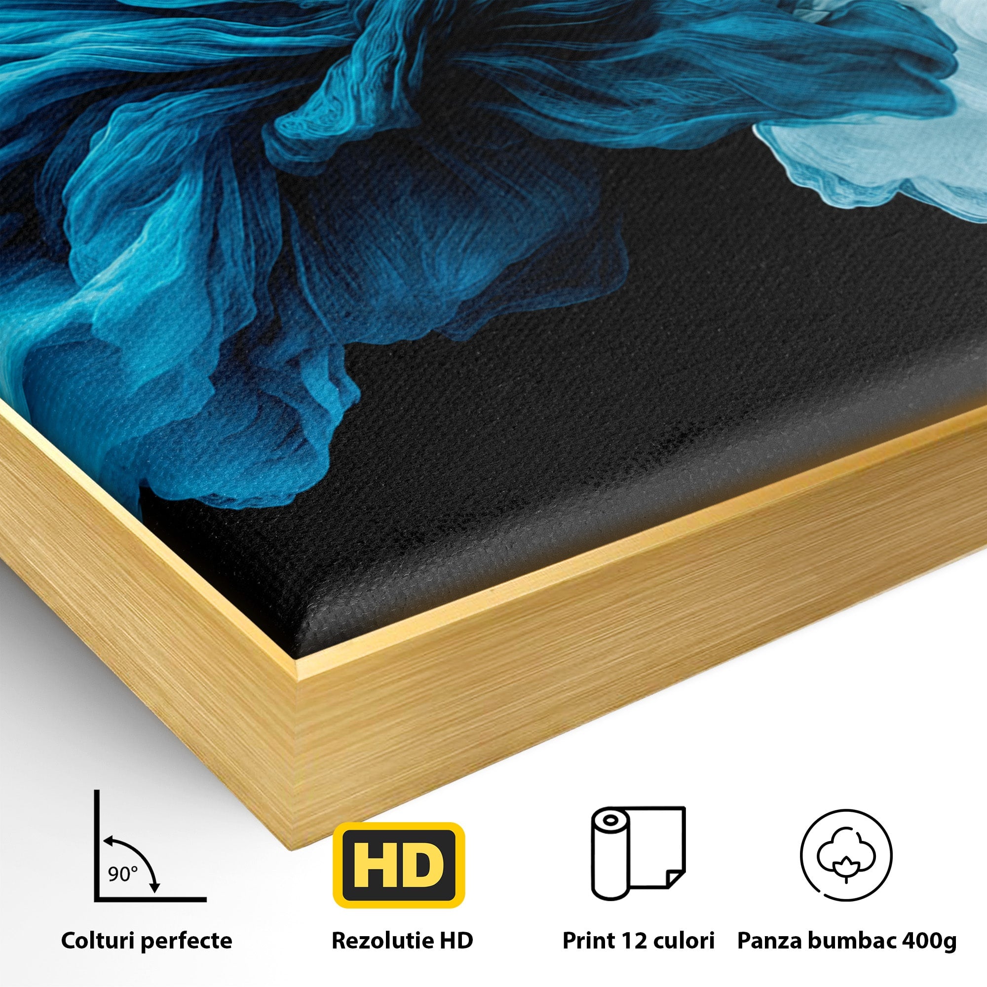 Tablou Canvas Premium LuxCanva® C1378, Flori Abstracte Albastre, Flori, Abstract, Arta Moderna, Dormitor, Living, Culori Vibrante