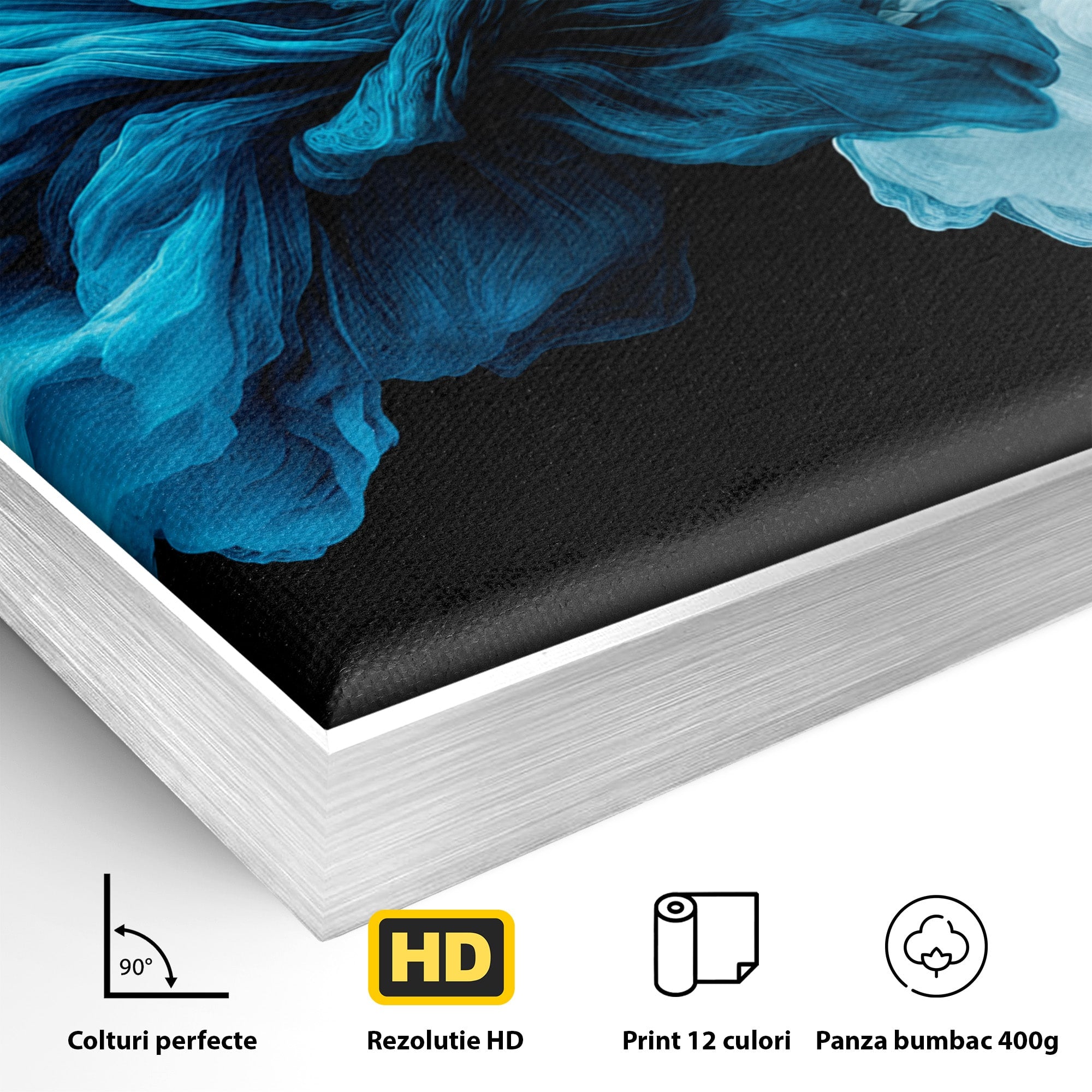 Tablou Canvas Premium LuxCanva® C1378, Flori Abstracte Albastre, Flori, Abstract, Arta Moderna, Dormitor, Living, Culori Vibrante