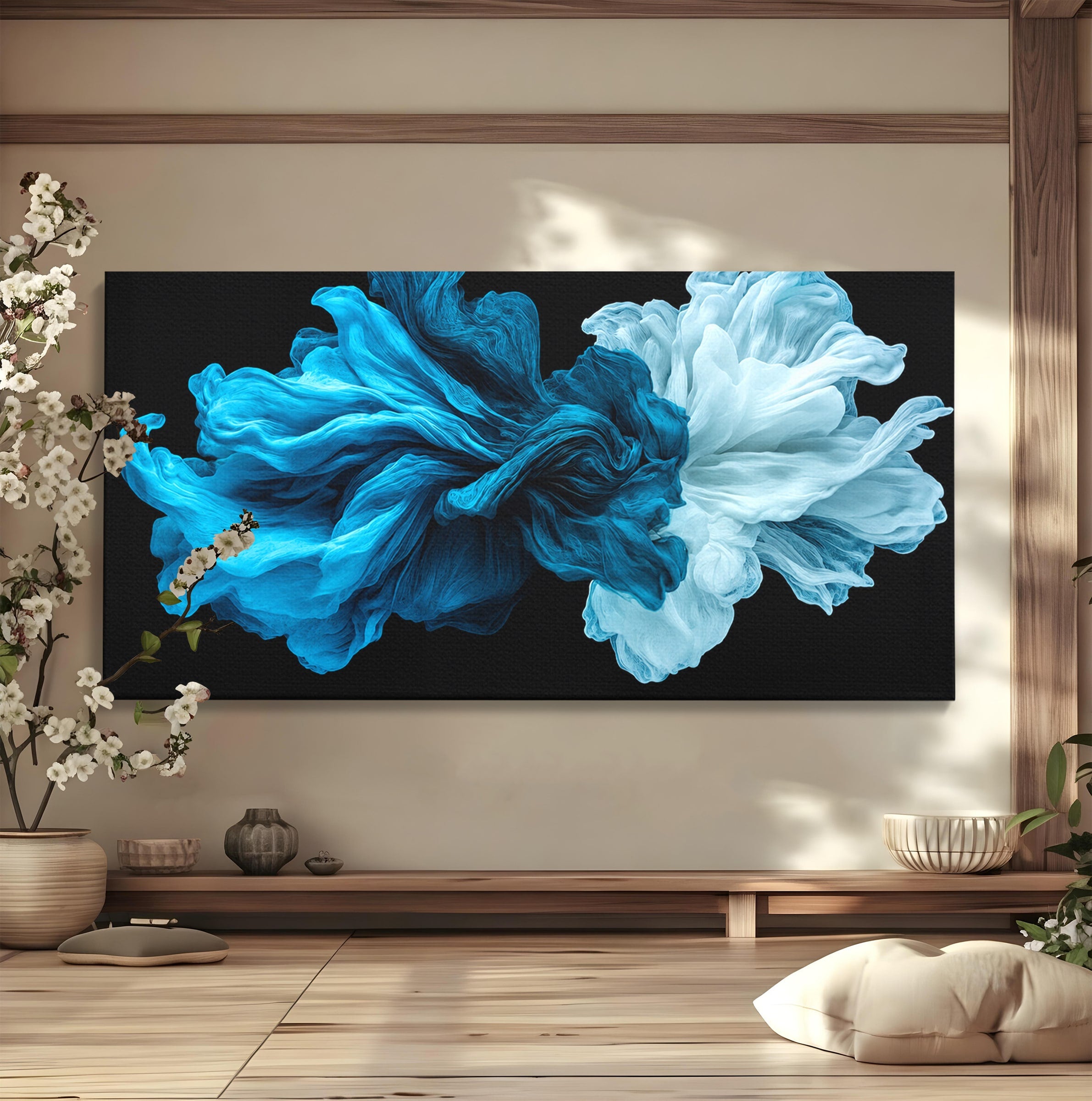 Tablou Canvas Premium LuxCanva® C1378, Flori Abstracte Albastre, Flori, Abstract, Arta Moderna, Dormitor, Living, Culori Vibrante