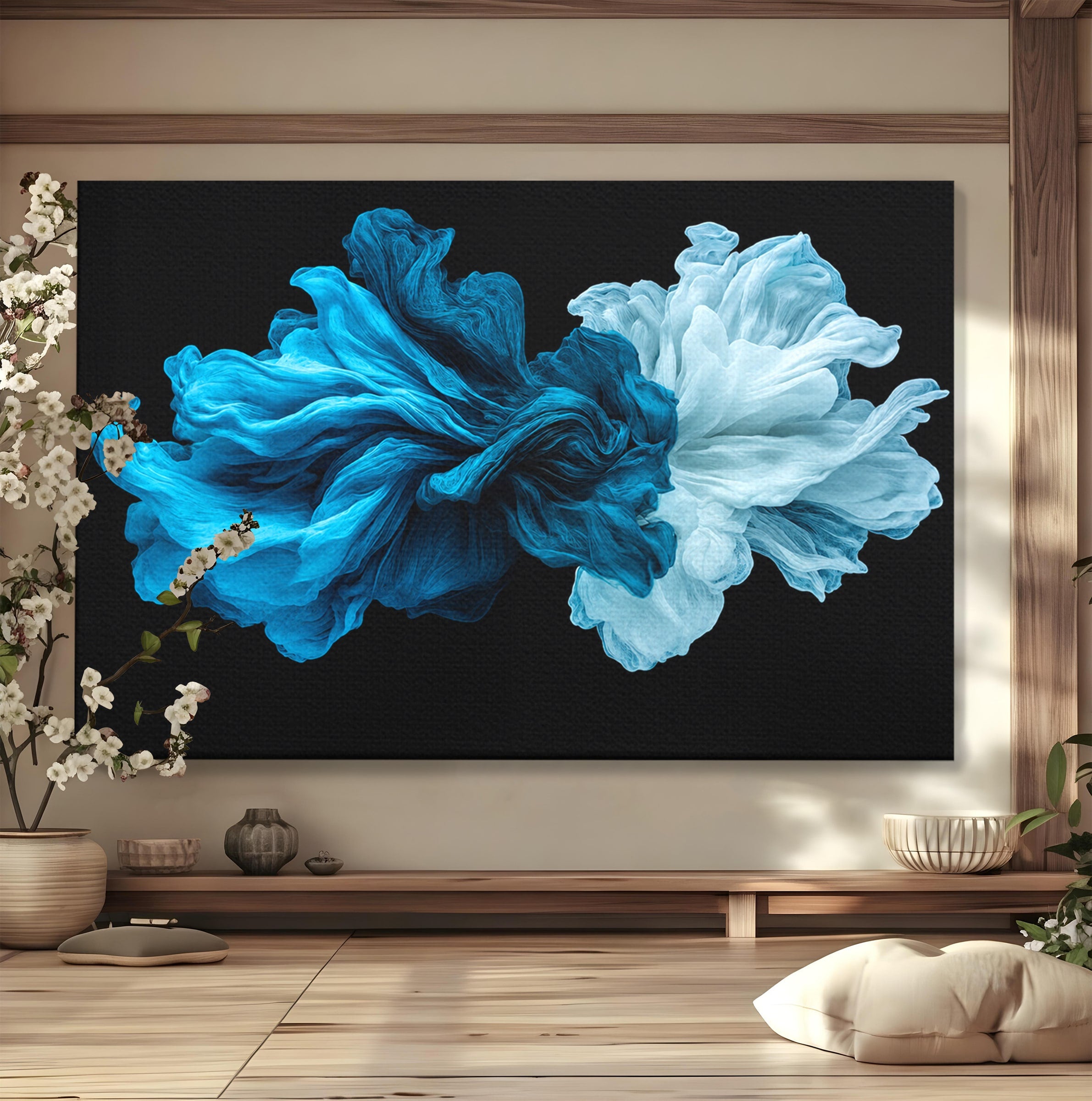 Tablou Canvas Premium LuxCanva® C1378, Flori Abstracte Albastre, Flori, Abstract, Arta Moderna, Dormitor, Living, Culori Vibrante