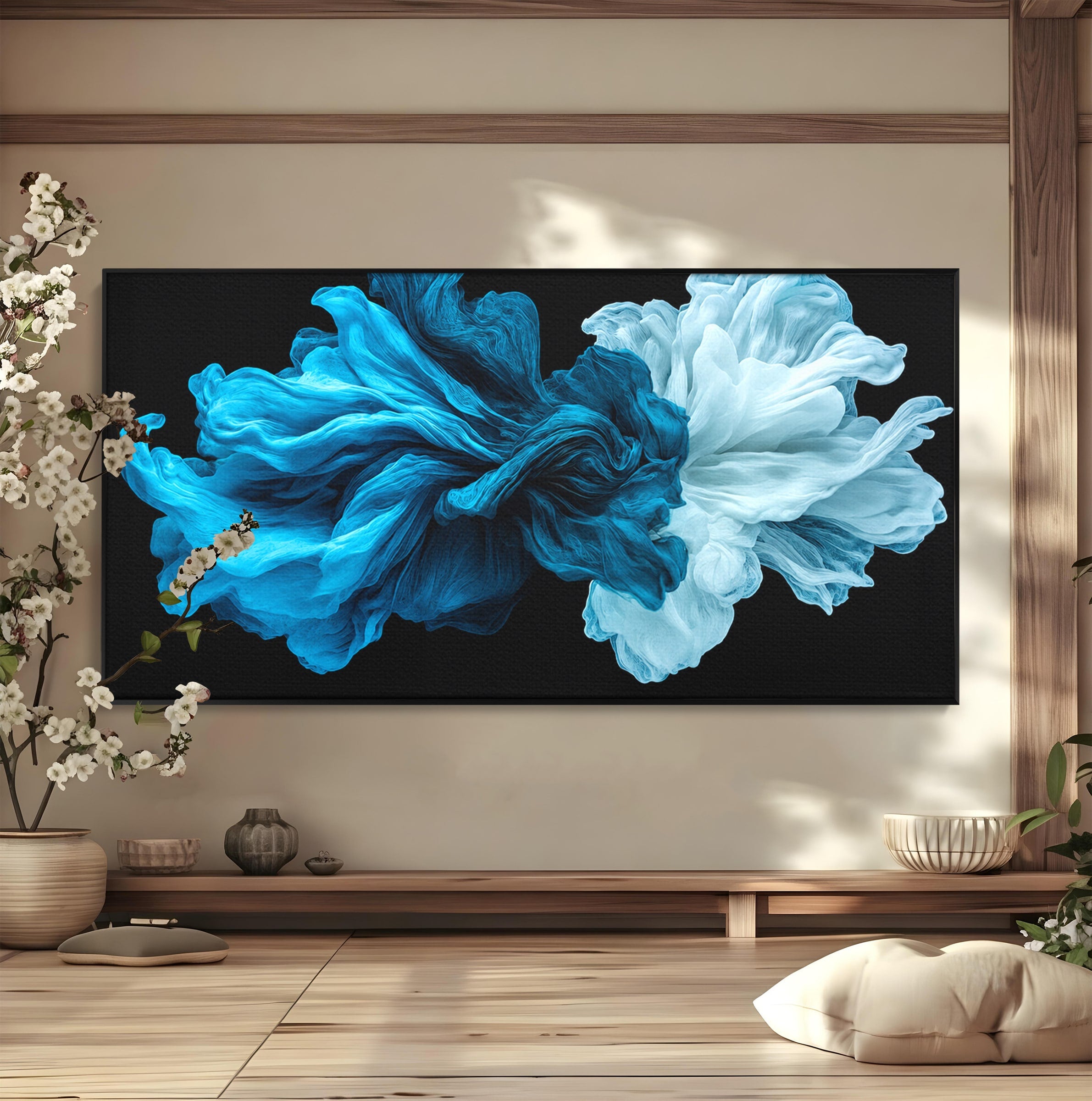 Tablou Canvas Premium LuxCanva® C1378, Flori Abstracte Albastre, Flori, Abstract, Arta Moderna, Dormitor, Living, Culori Vibrante