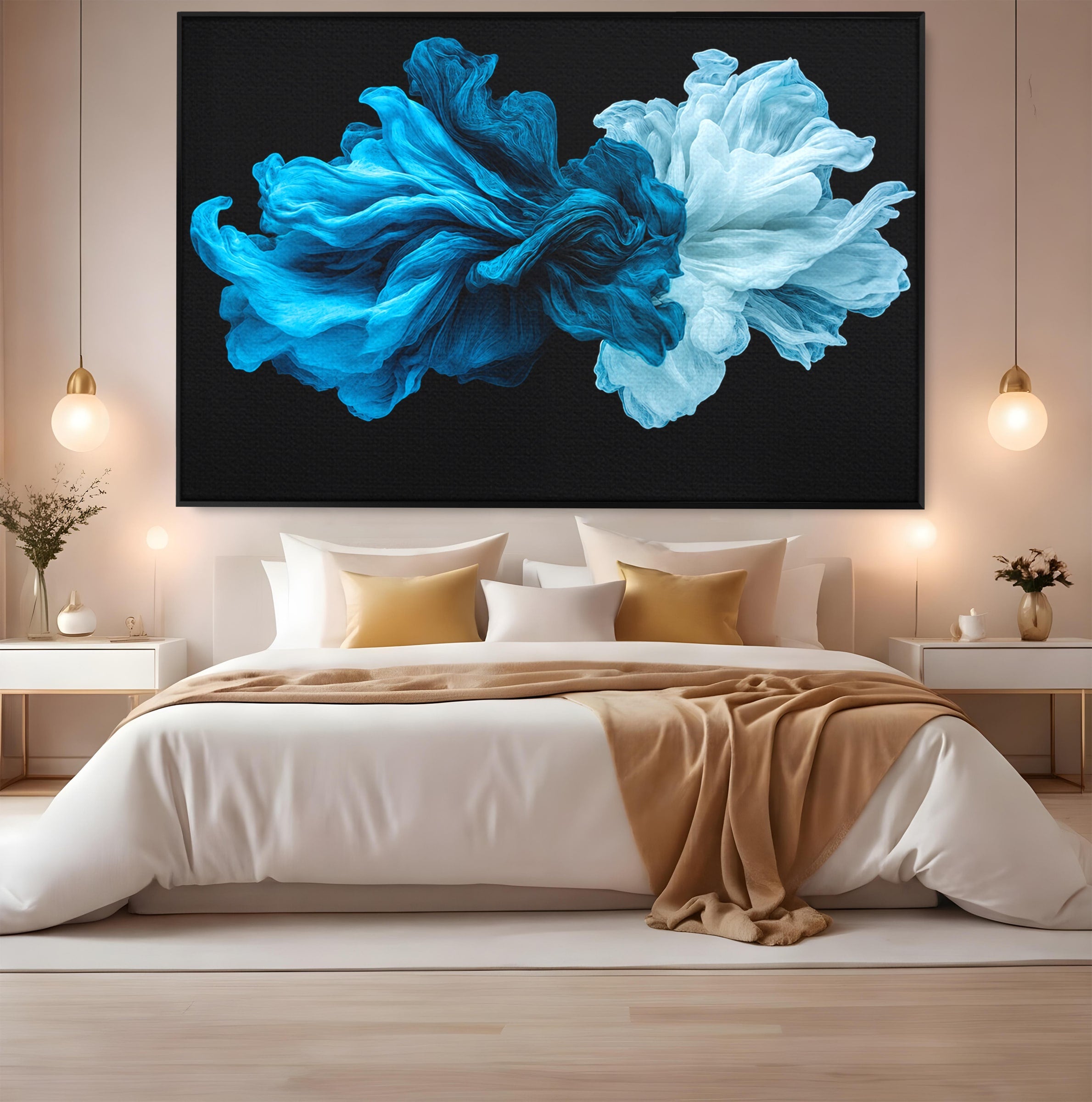 Tablou Canvas Premium LuxCanva® C1378, Flori Abstracte Albastre, Flori, Abstract, Arta Moderna, Dormitor, Living, Culori Vibrante