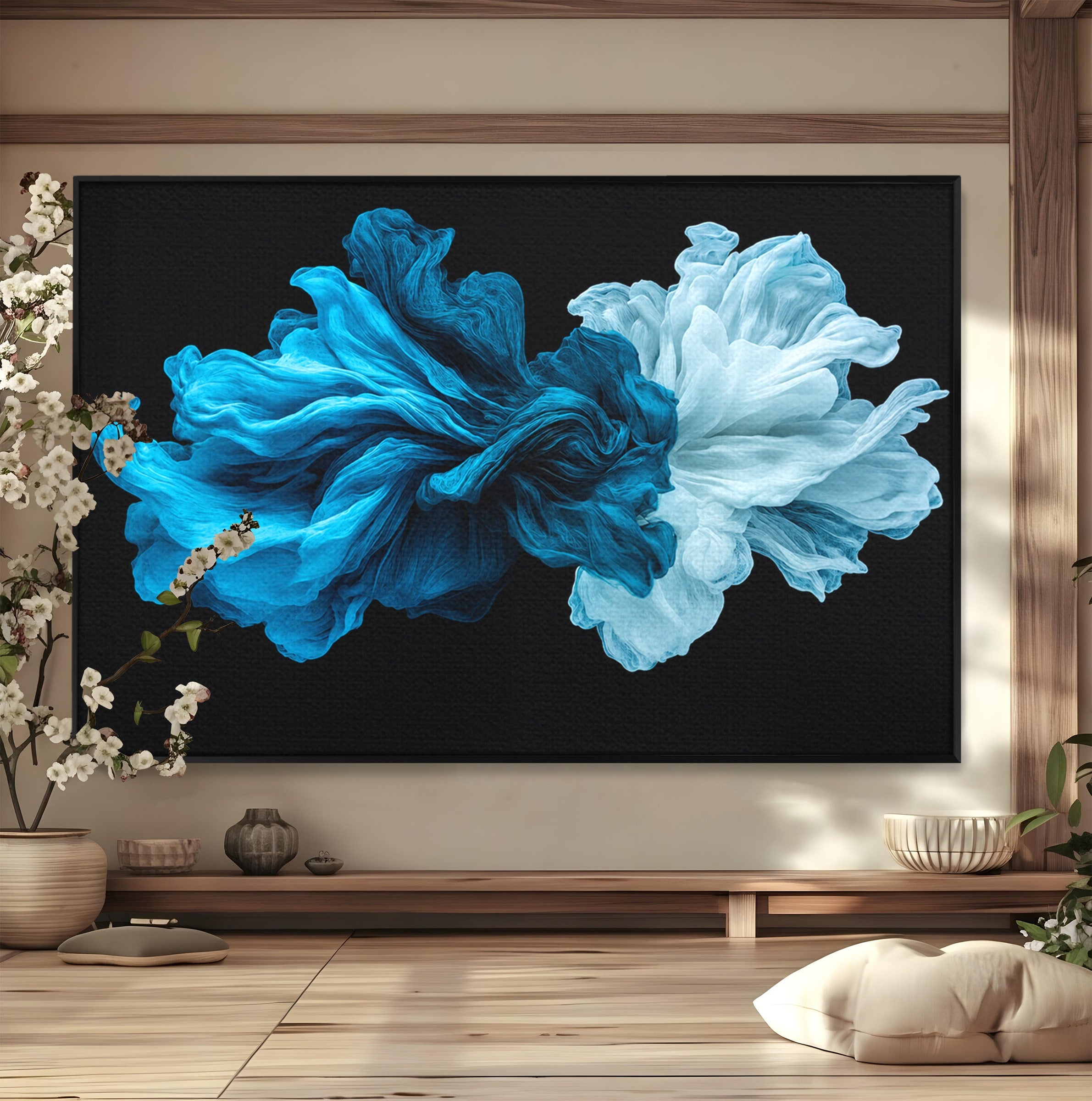 Tablou Canvas Premium LuxCanva® C1378, Flori Abstracte Albastre, Flori, Abstract, Arta Moderna, Dormitor, Living, Culori Vibrante