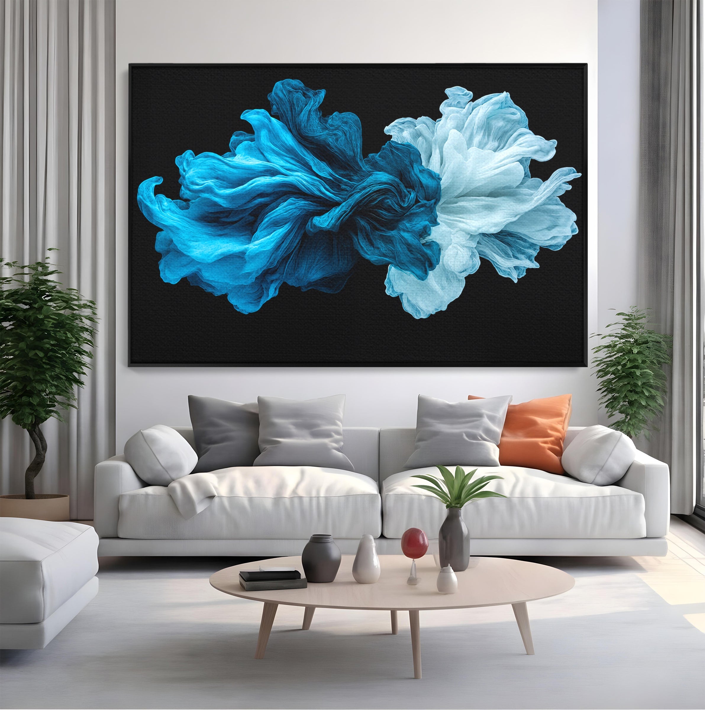 Tablou Canvas Premium LuxCanva® C1378, Flori Abstracte Albastre, Flori, Abstract, Arta Moderna, Dormitor, Living, Culori Vibrante