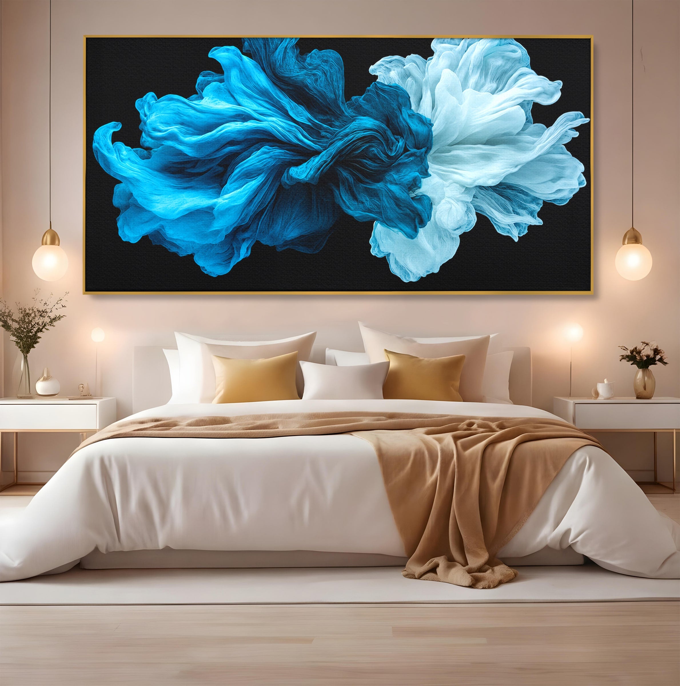 Tablou Canvas Premium LuxCanva® C1378, Flori Abstracte Albastre, Flori, Abstract, Arta Moderna, Dormitor, Living, Culori Vibrante