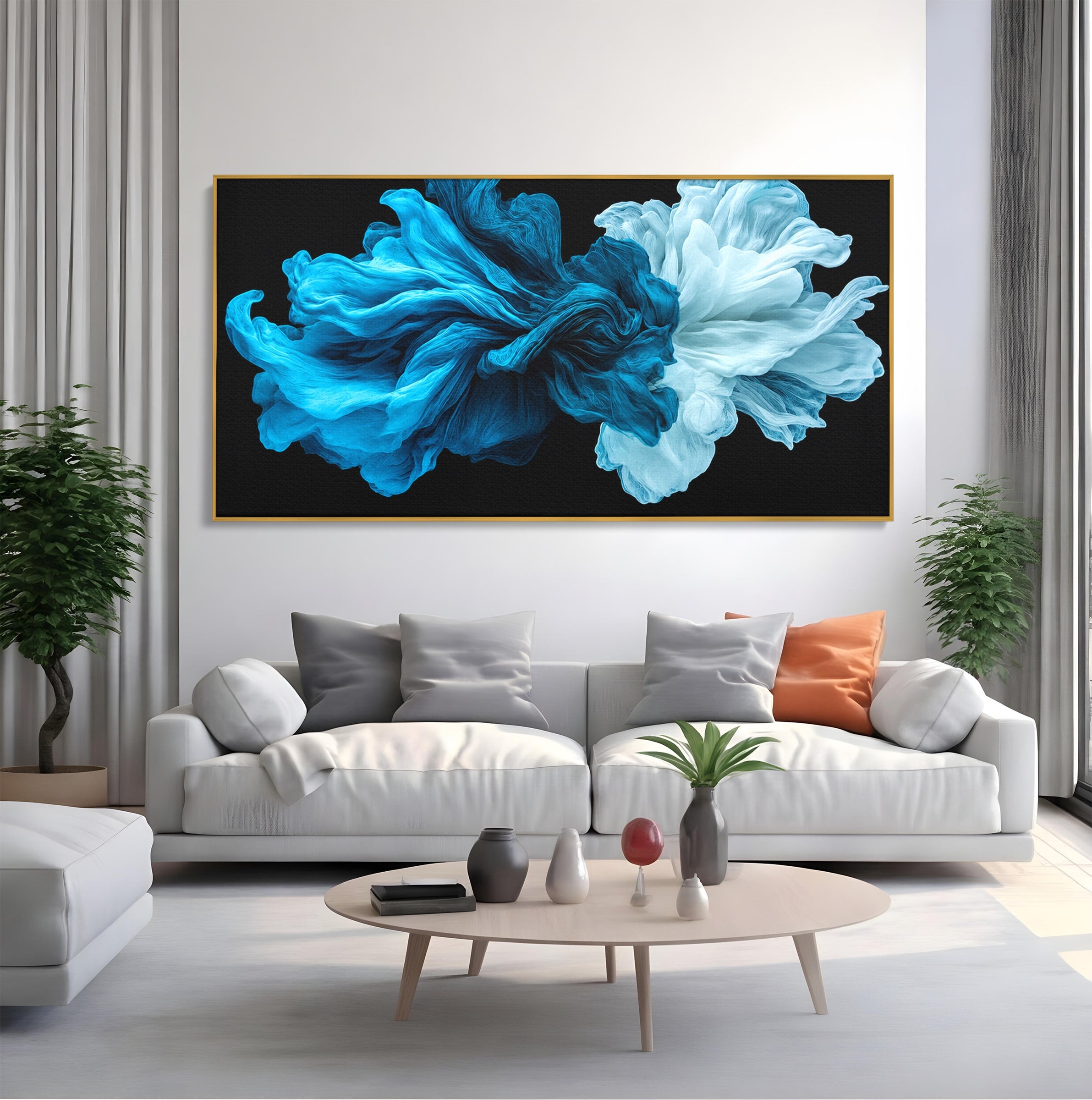 Tablou Canvas Premium LuxCanva® C1378, Flori Abstracte Albastre, Flori, Abstract, Arta Moderna, Dormitor, Living, Culori Vibrante