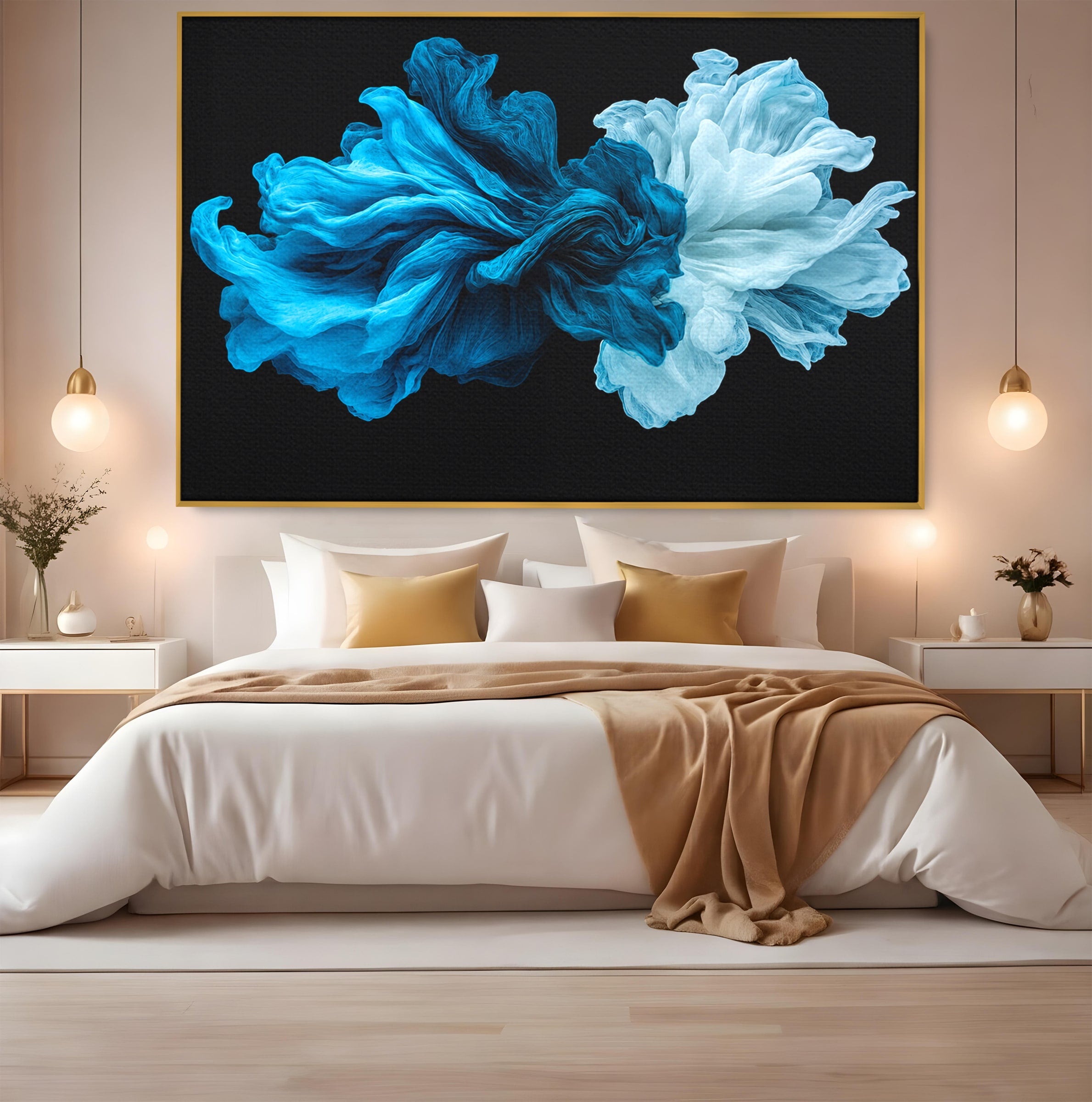 Tablou Canvas Premium LuxCanva® C1378, Flori Abstracte Albastre, Flori, Abstract, Arta Moderna, Dormitor, Living, Culori Vibrante