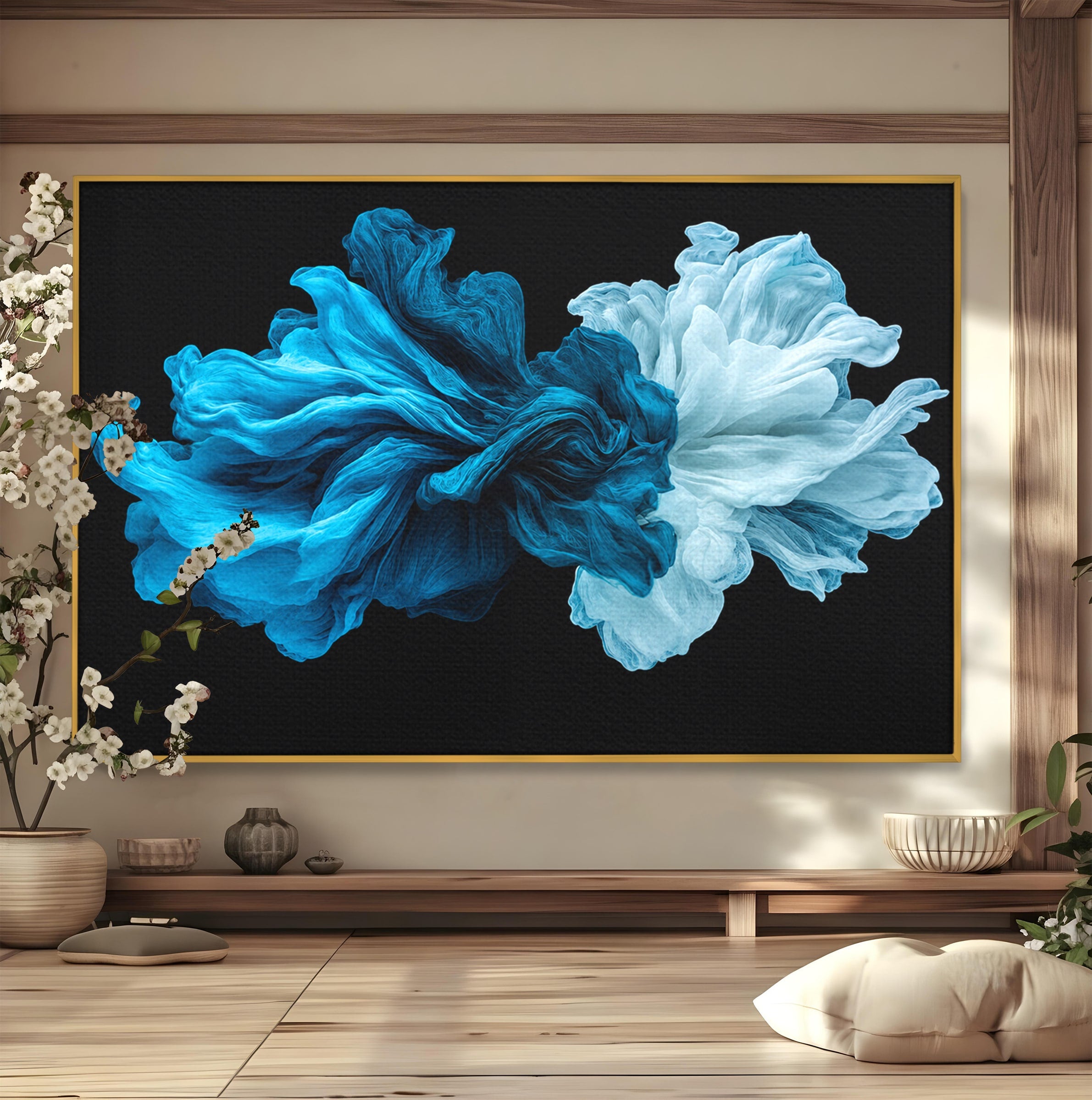 Tablou Canvas Premium LuxCanva® C1378, Flori Abstracte Albastre, Flori, Abstract, Arta Moderna, Dormitor, Living, Culori Vibrante