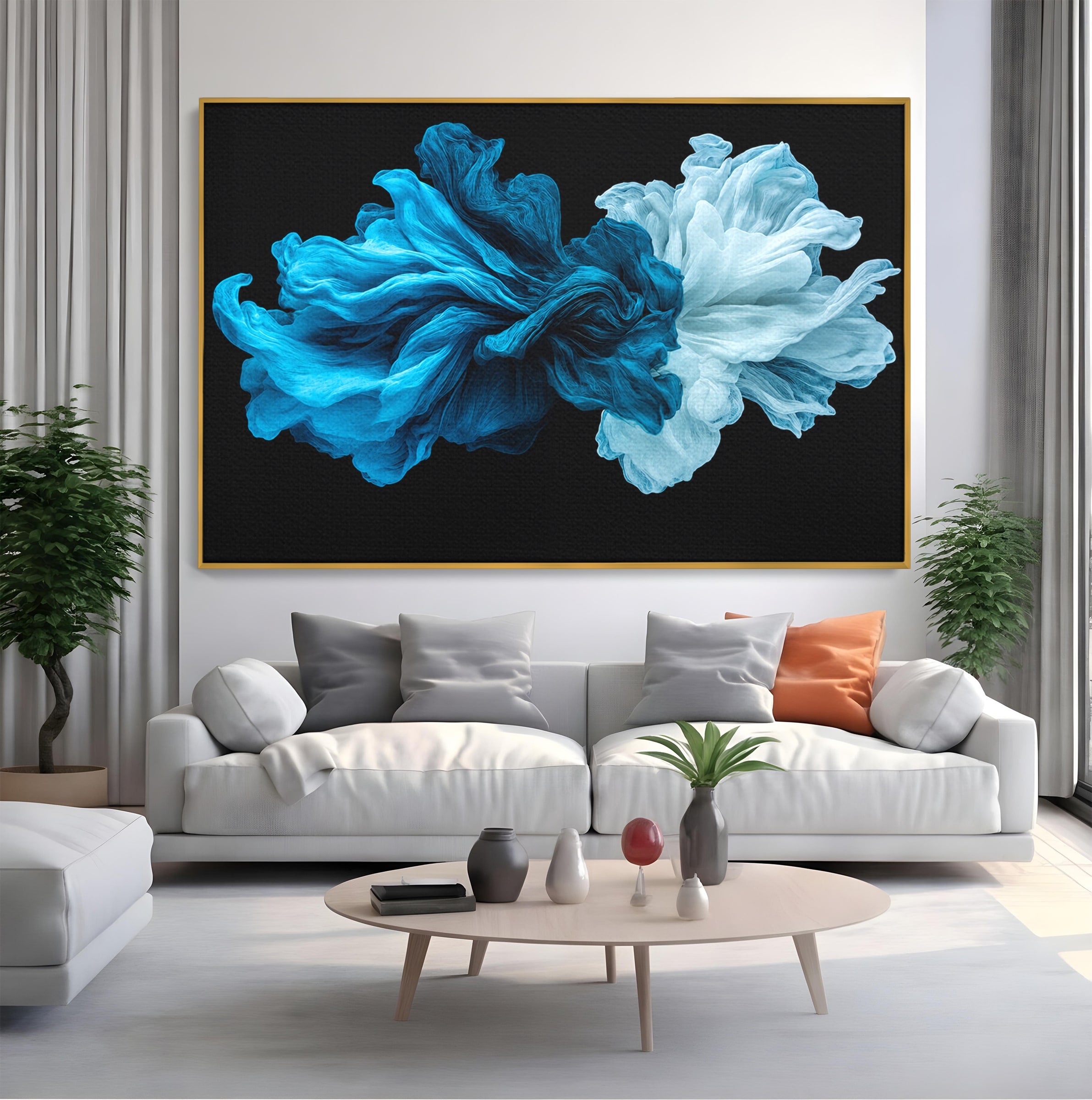 Tablou Canvas Premium LuxCanva® C1378, Flori Abstracte Albastre, Flori, Abstract, Arta Moderna, Dormitor, Living, Culori Vibrante