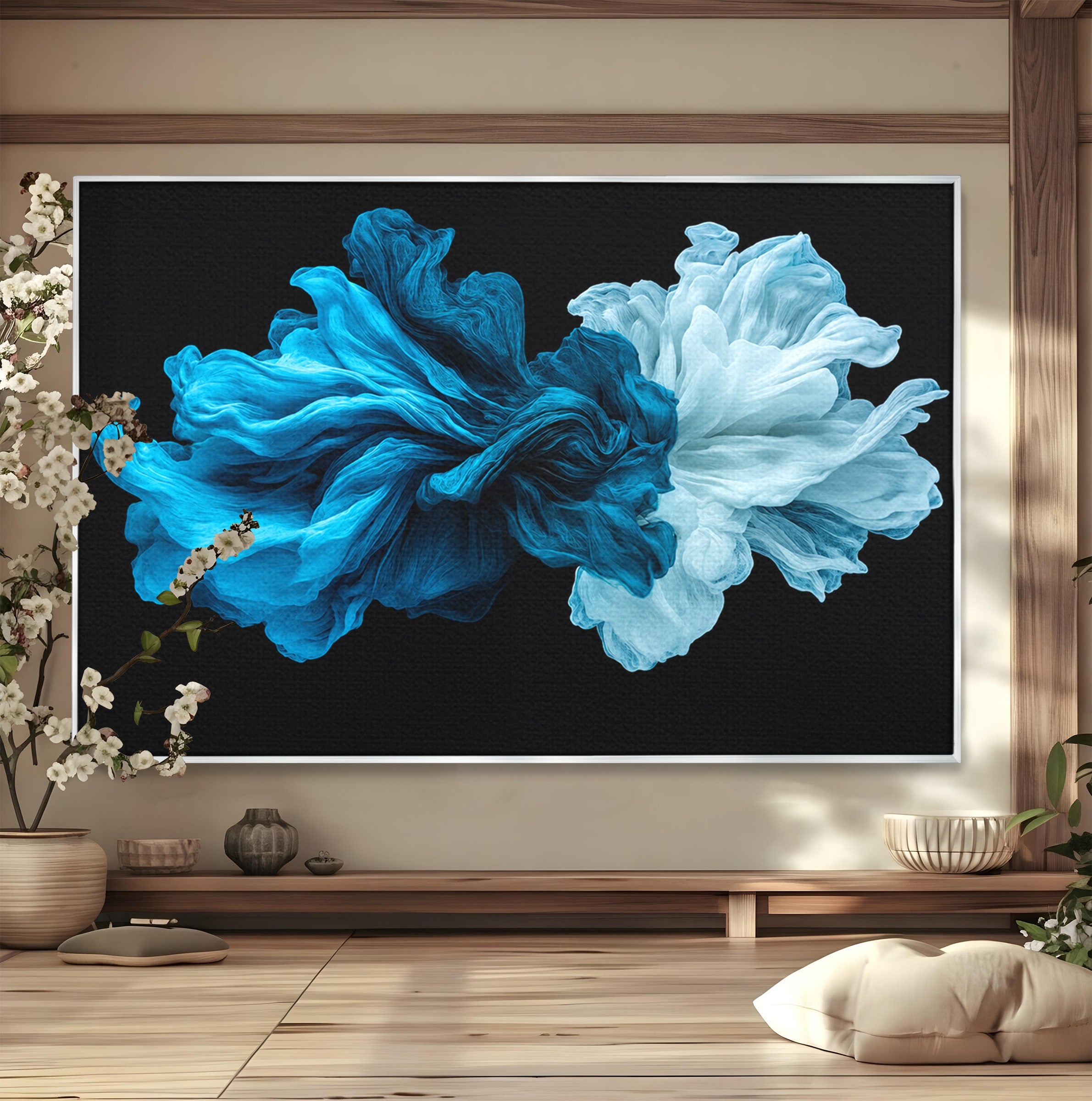 Tablou Canvas Premium LuxCanva® C1378, Flori Abstracte Albastre, Flori, Abstract, Arta Moderna, Dormitor, Living, Culori Vibrante