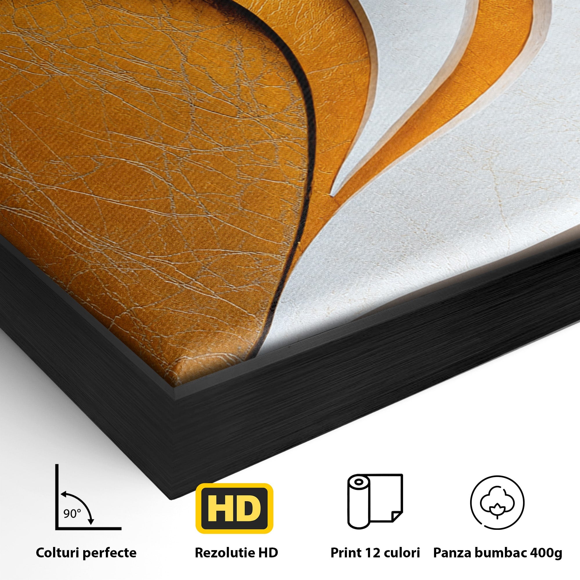 Tablou Canvas Premium LuxCanva® C1385, Necunoscuta Aurie, Abstract, Modern, Arta Contemporana, Alb, Eleganta, Birou, Culori Vibrante