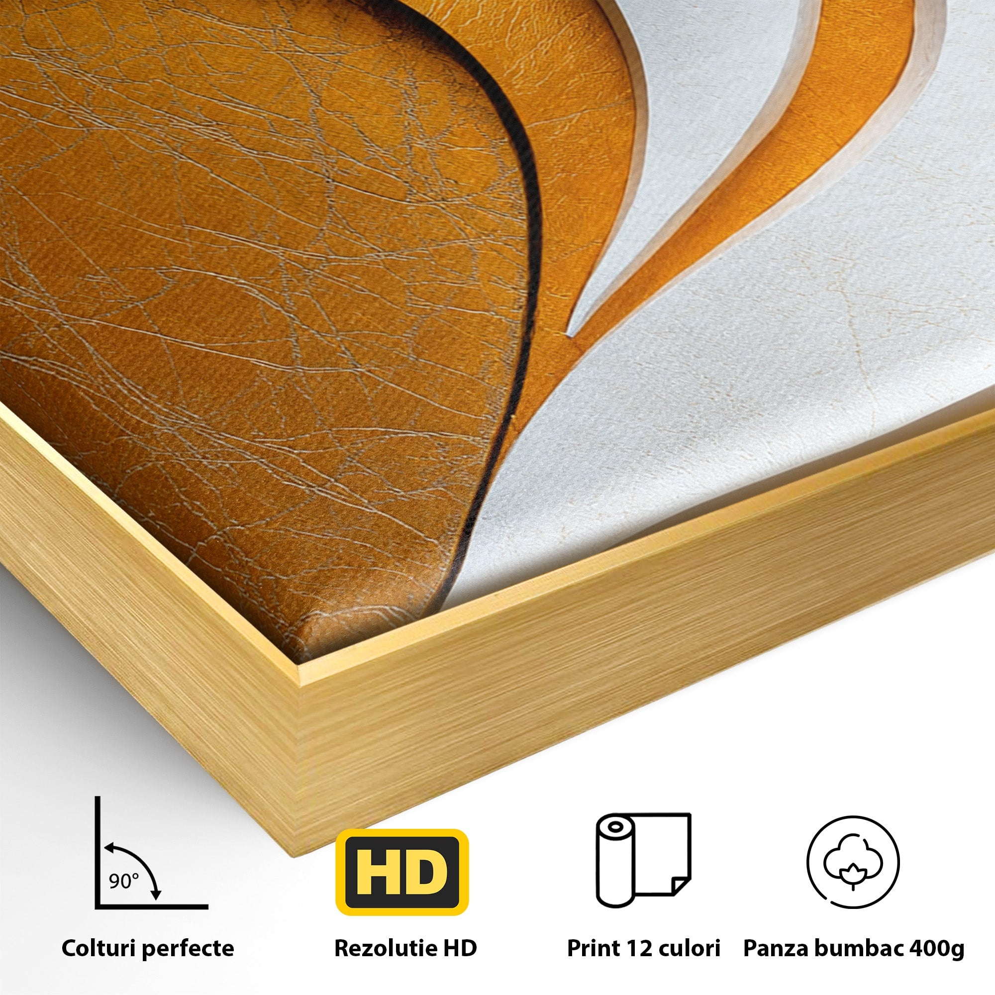 Tablou Canvas Premium LuxCanva® C1385, Necunoscuta Aurie, Abstract, Modern, Arta Contemporana, Alb, Eleganta, Birou, Culori Vibrante