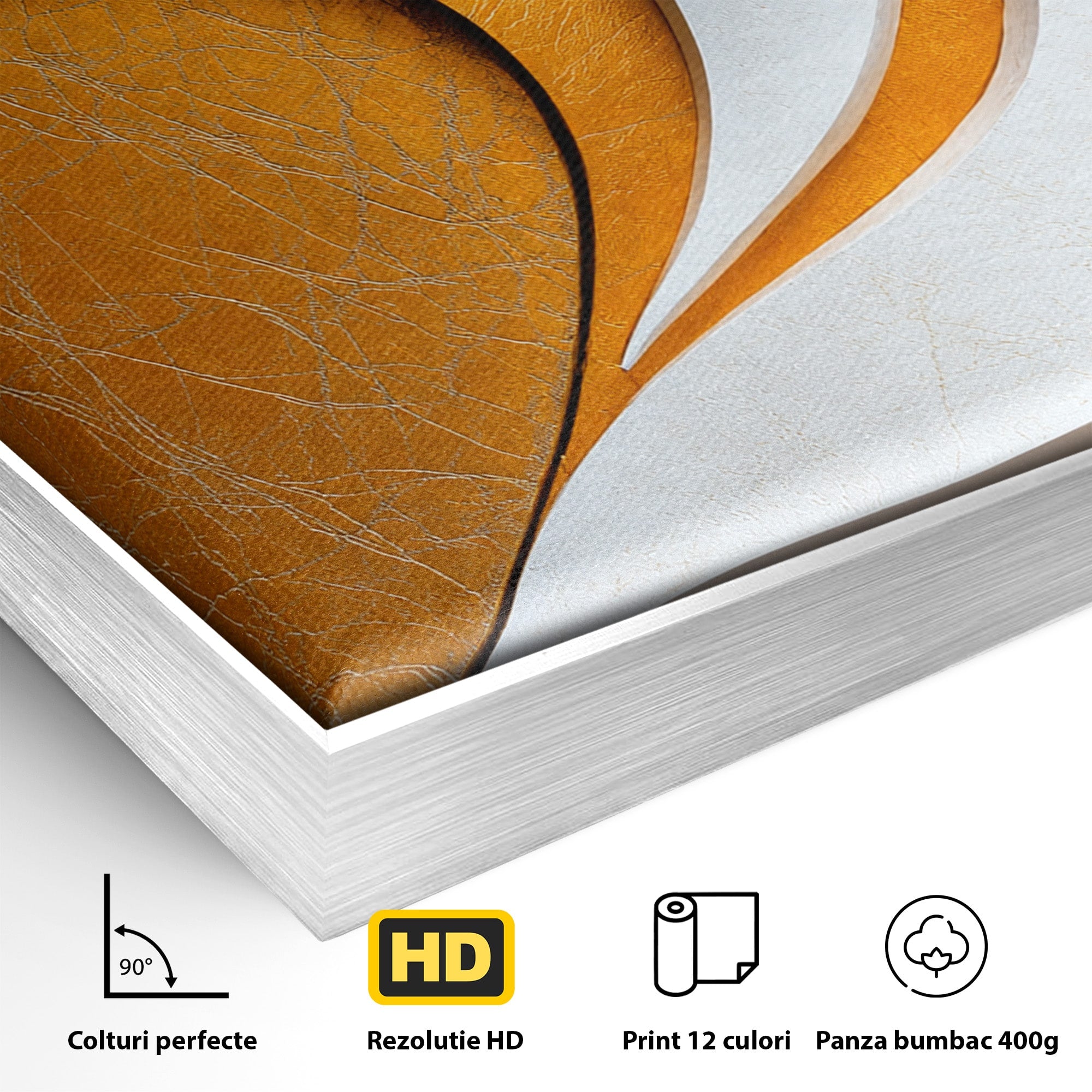 Tablou Canvas Premium LuxCanva® C1385, Necunoscuta Aurie, Abstract, Modern, Arta Contemporana, Alb, Eleganta, Birou, Culori Vibrante