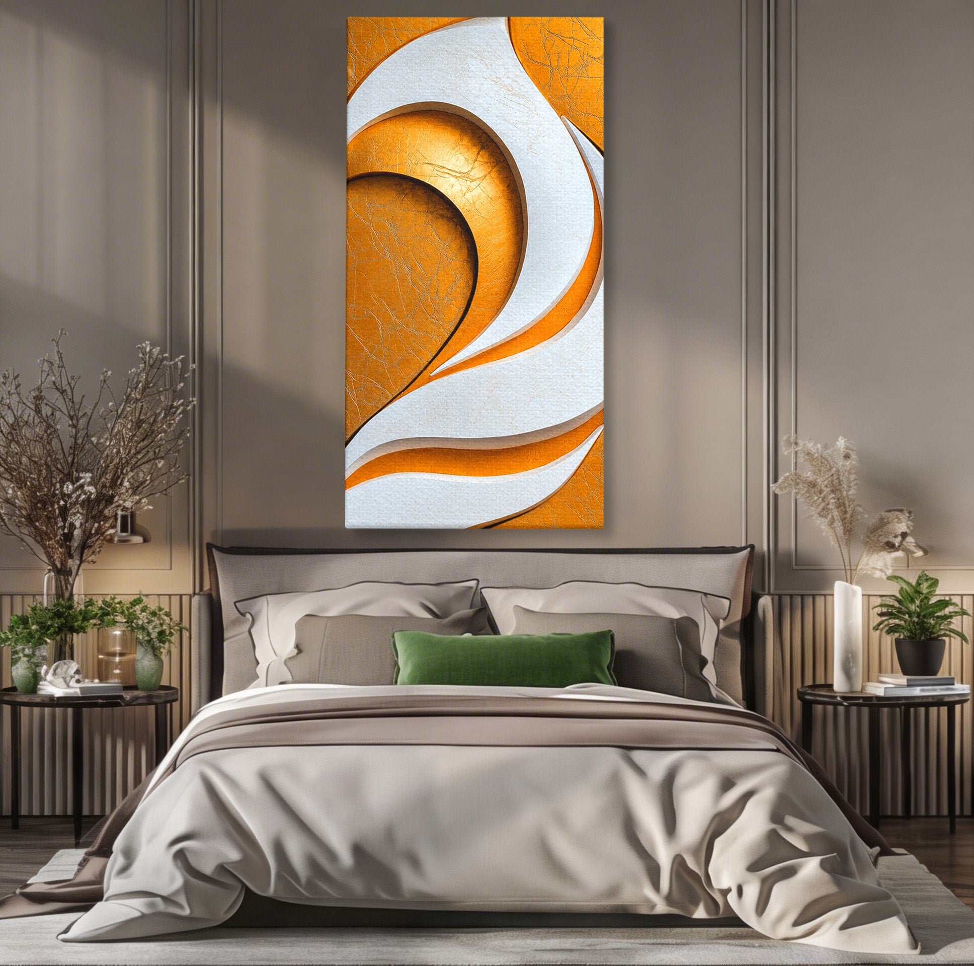 Tablou Canvas Premium LuxCanva® C1385, Necunoscuta Aurie, Abstract, Modern, Arta Contemporana, Alb, Eleganta, Birou, Culori Vibrante