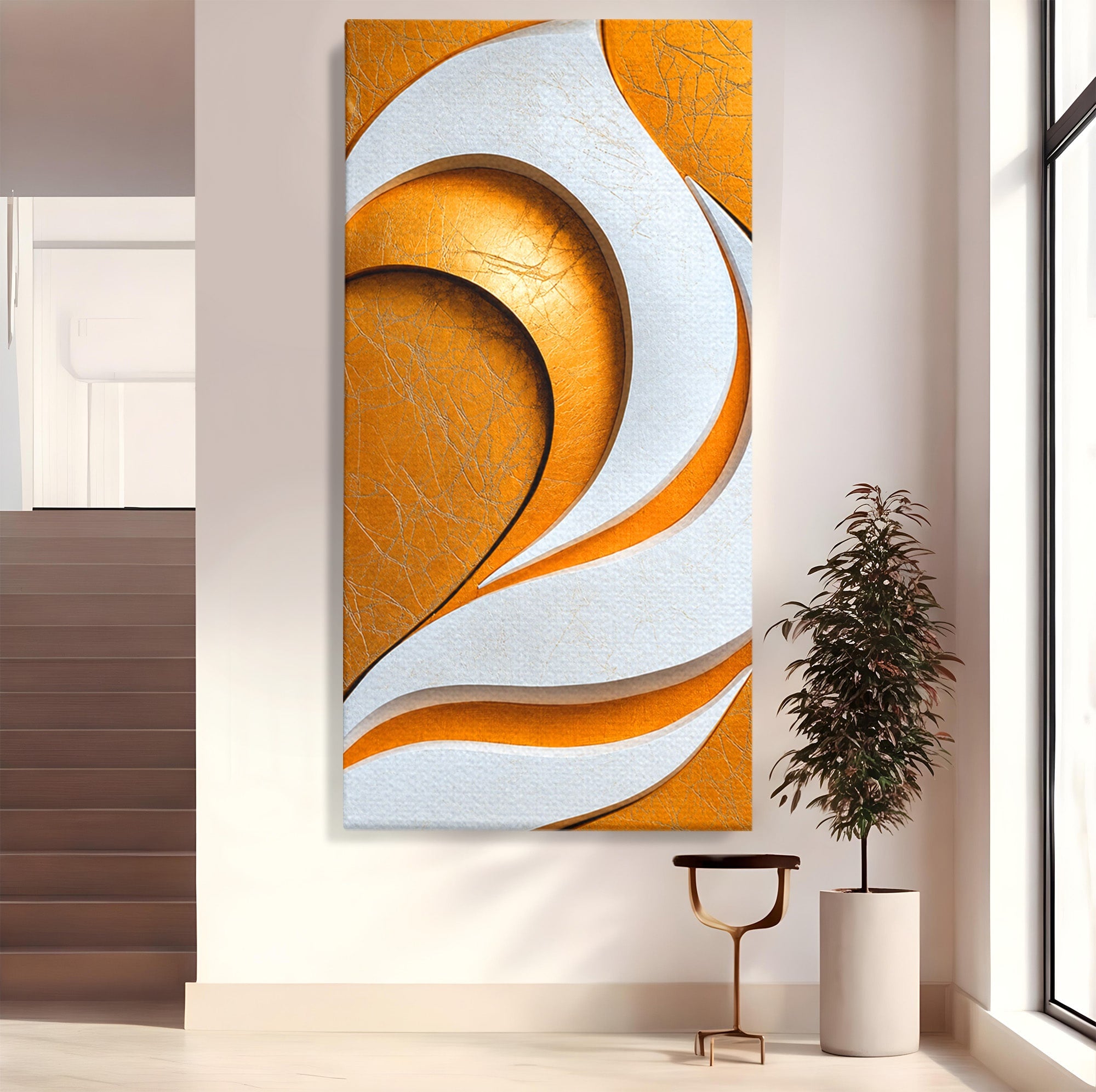 Tablou Canvas Premium LuxCanva® C1385, Necunoscuta Aurie, Abstract, Modern, Arta Contemporana, Alb, Eleganta, Birou, Culori Vibrante