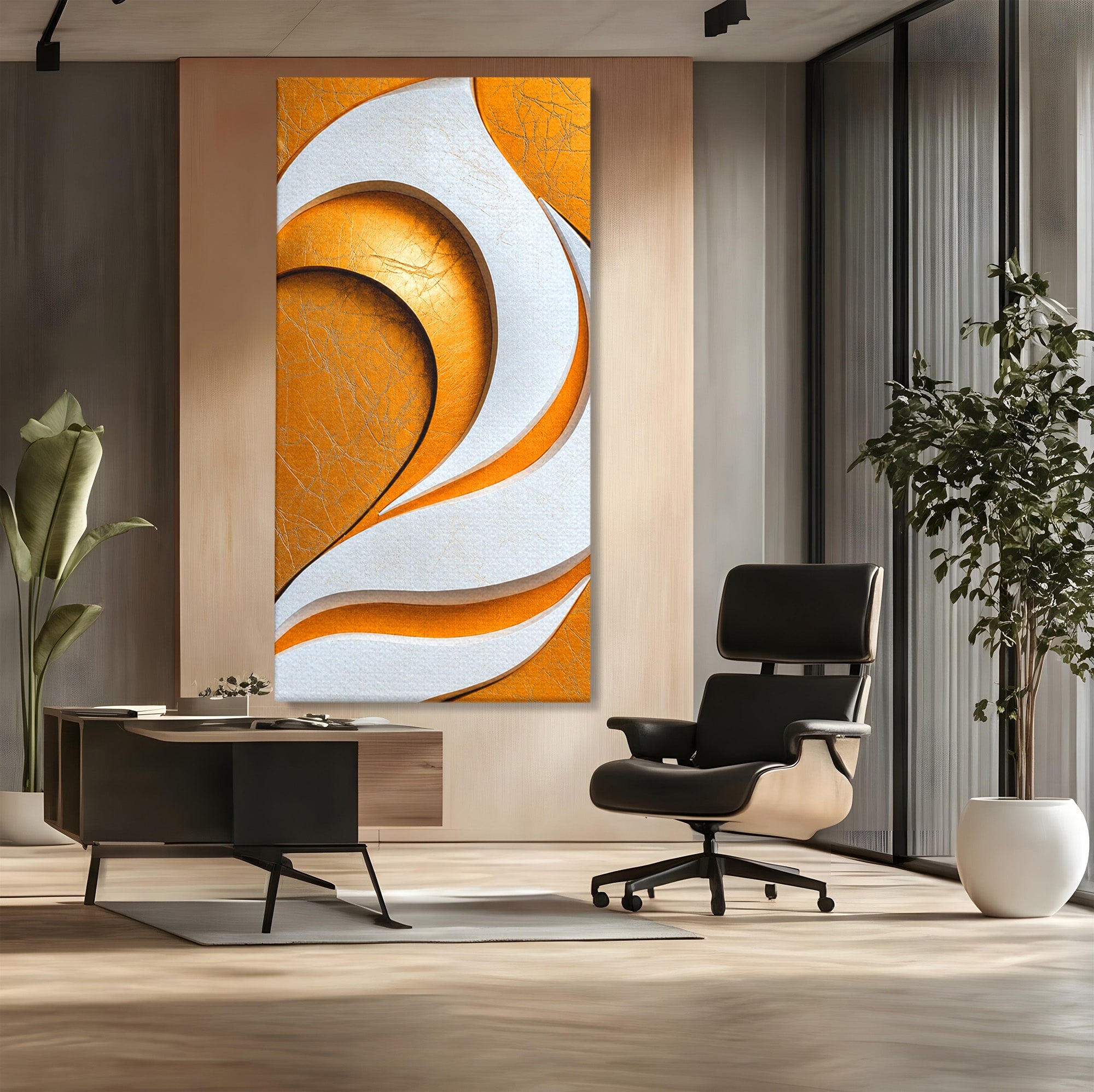 Tablou Canvas Premium LuxCanva® C1385, Necunoscuta Aurie, Abstract, Modern, Arta Contemporana, Alb, Eleganta, Birou, Culori Vibrante