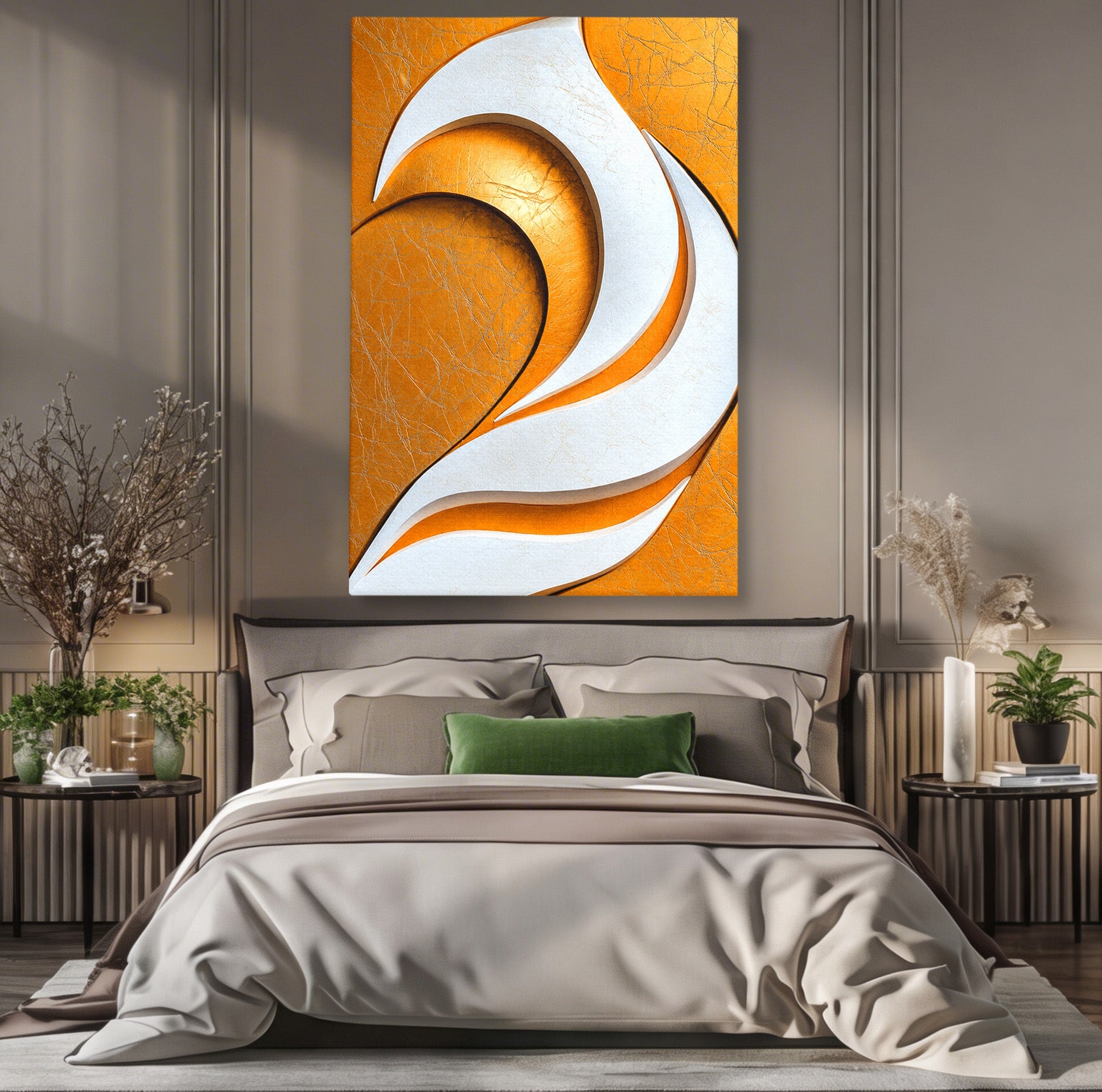 Tablou Canvas Premium LuxCanva® C1385, Necunoscuta Aurie, Abstract, Modern, Arta Contemporana, Alb, Eleganta, Birou, Culori Vibrante