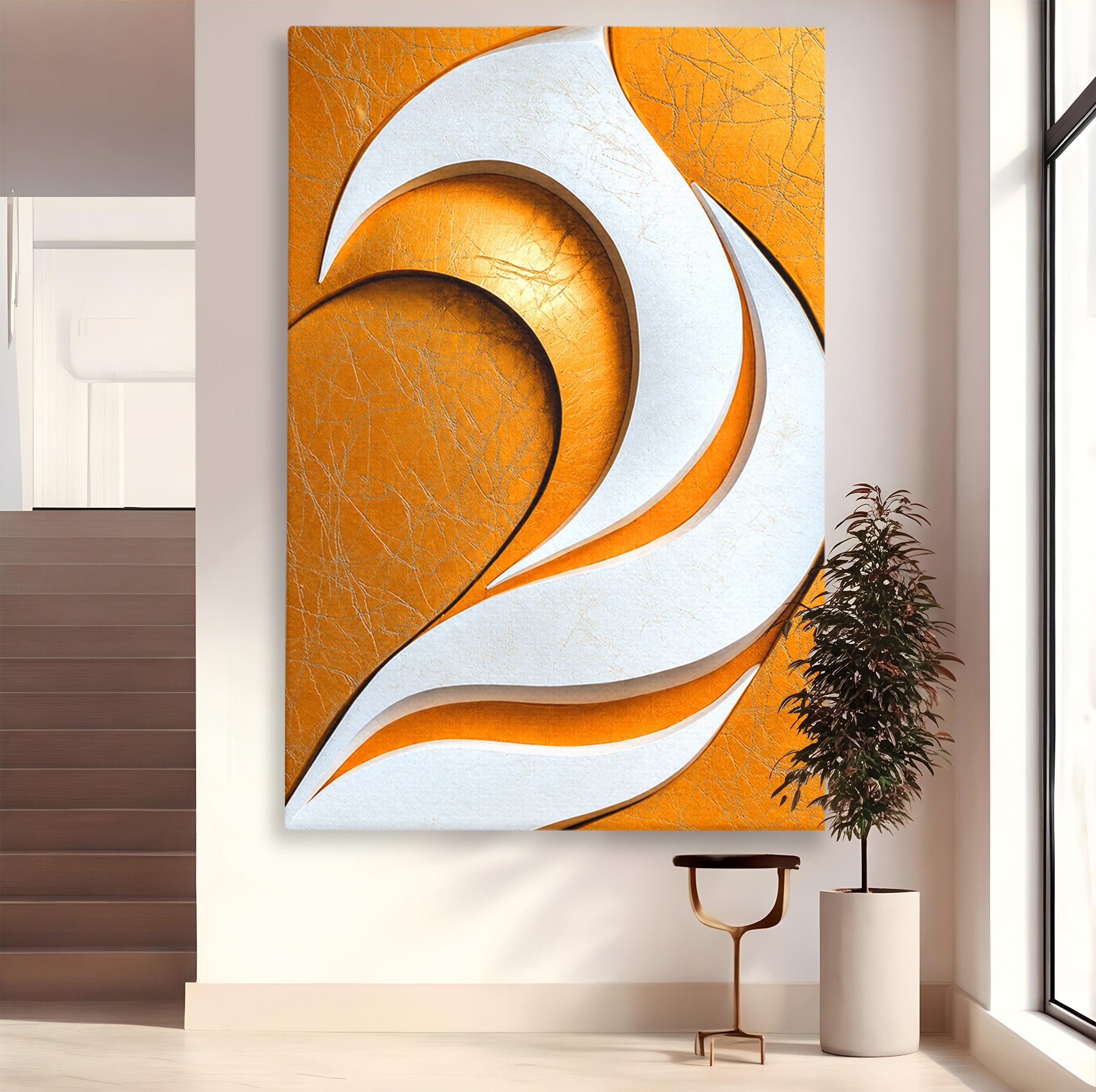 Tablou Canvas Premium LuxCanva® C1385, Necunoscuta Aurie, Abstract, Modern, Arta Contemporana, Alb, Eleganta, Birou, Culori Vibrante